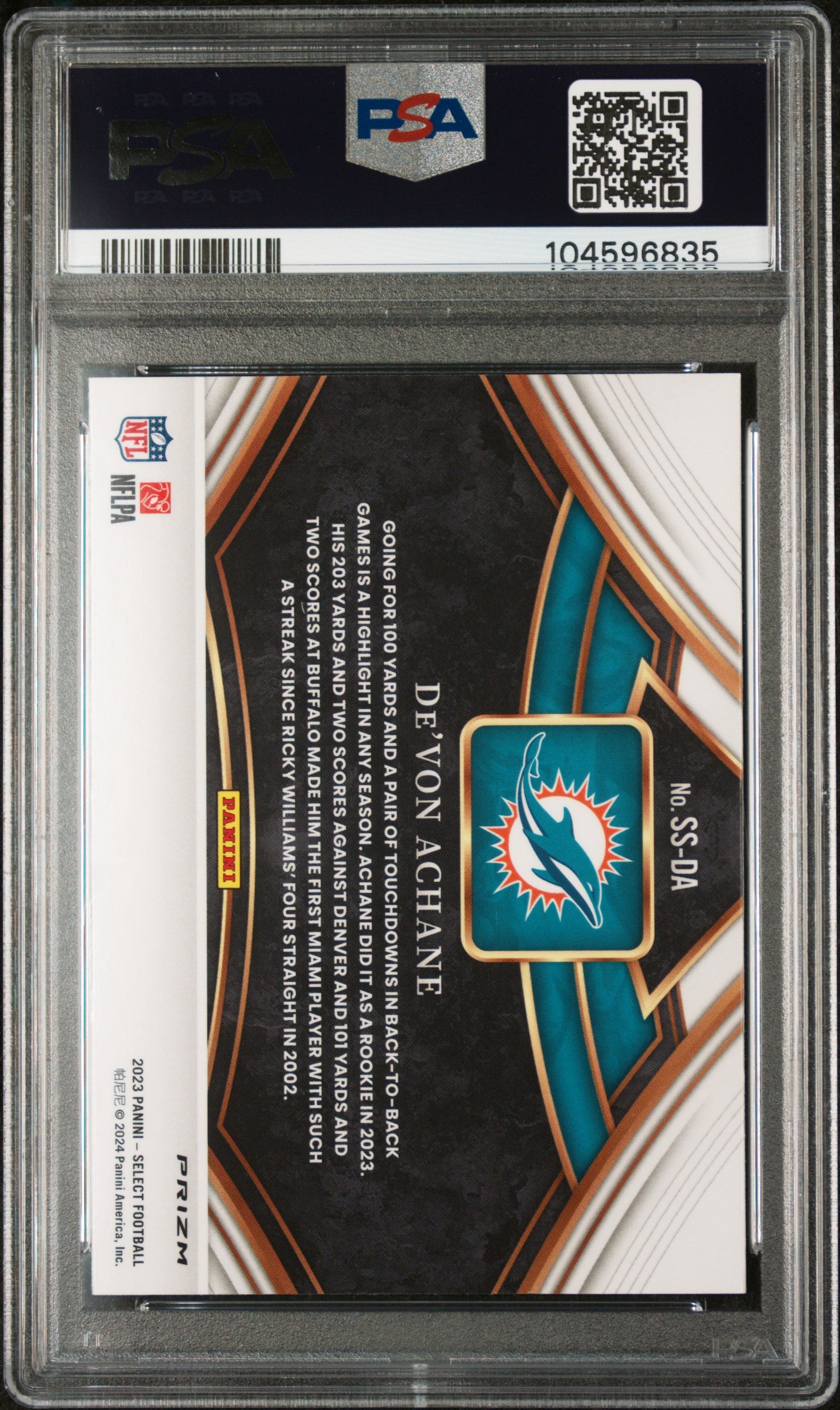 2023 Panini Select Snapshots De'von Achane #SSDA Prizm PSA 9