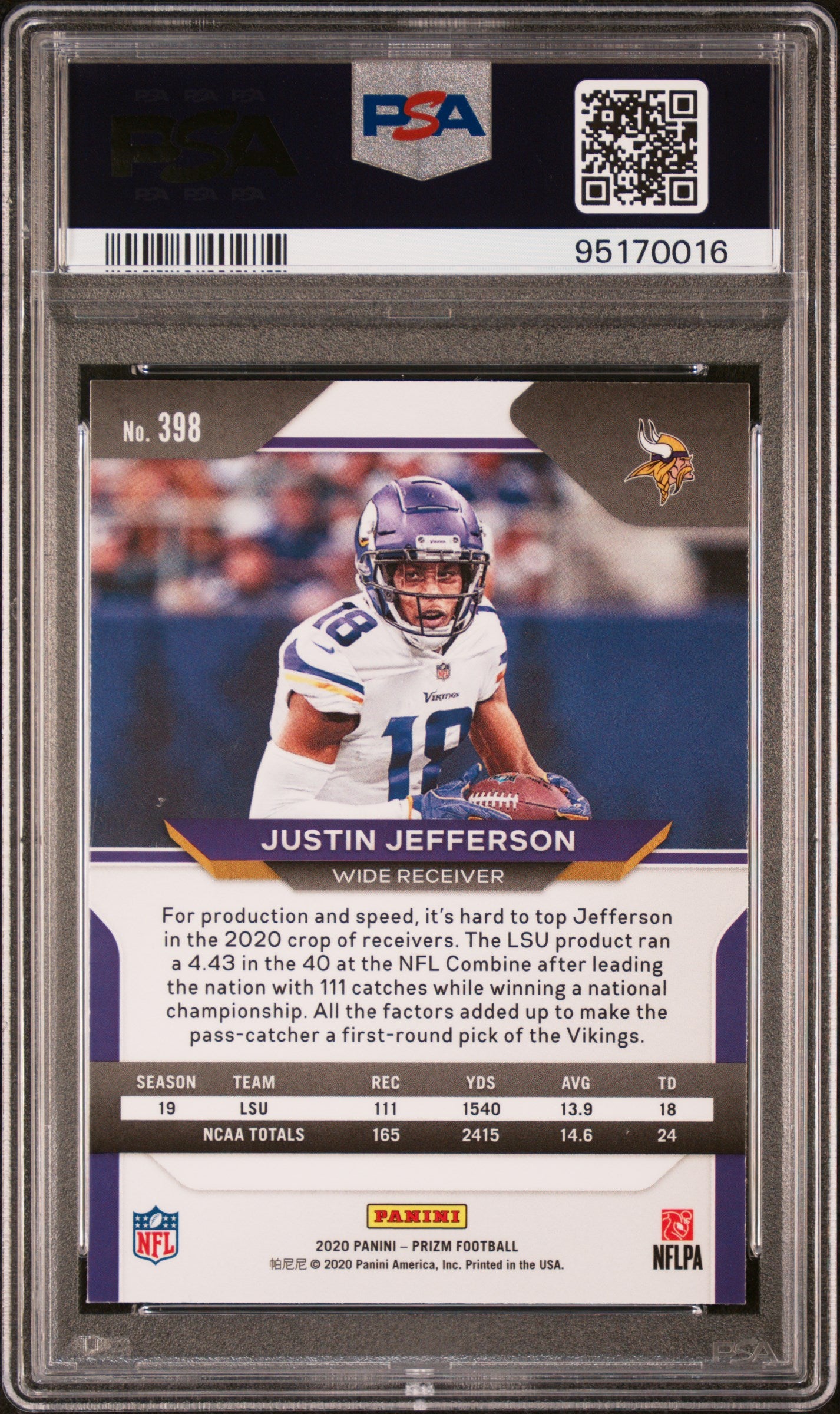 2020 Panini Prizm Justin Jefferson #398 PSA 10