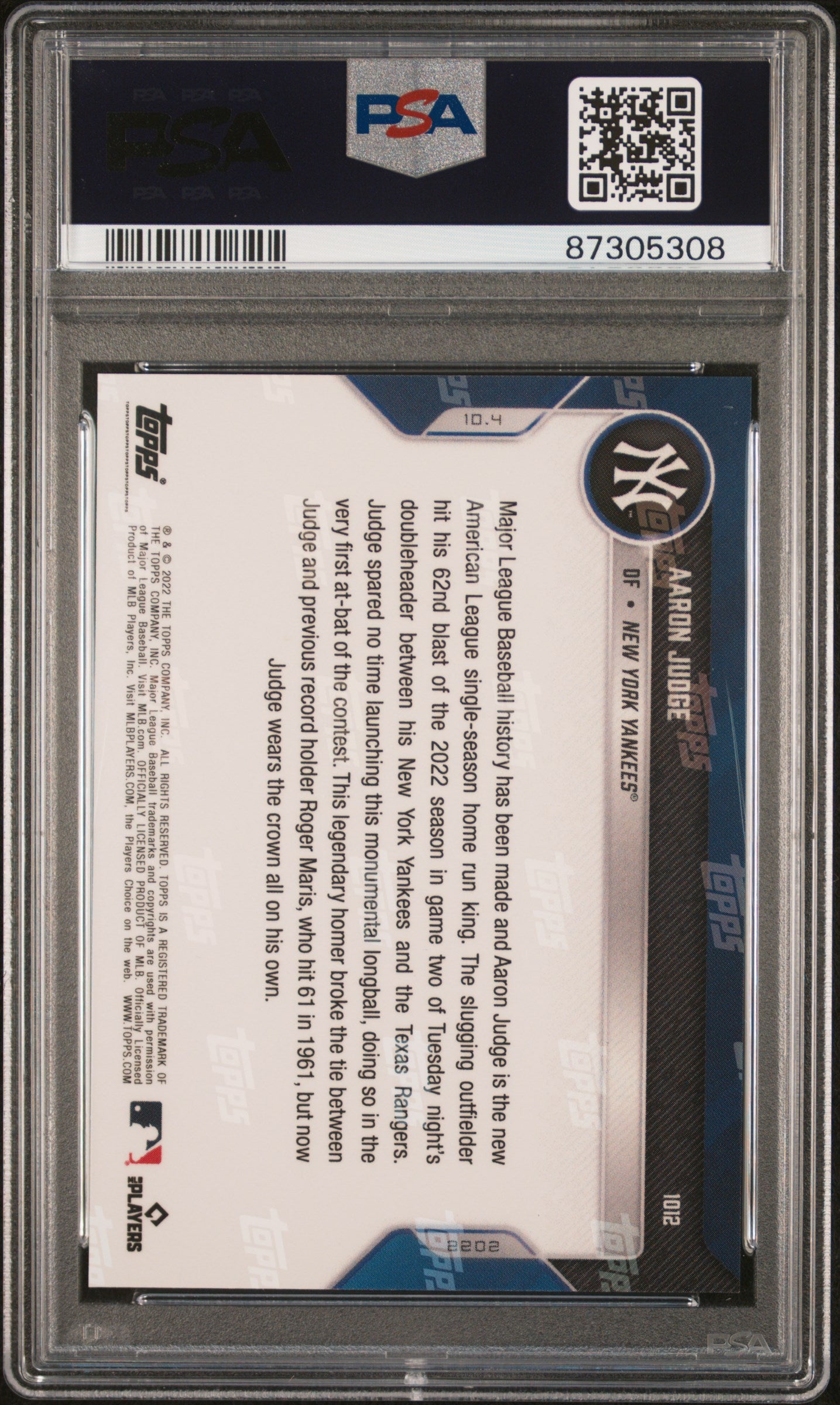 2022 Topps Now Aaron Judge #1012 PSA 10