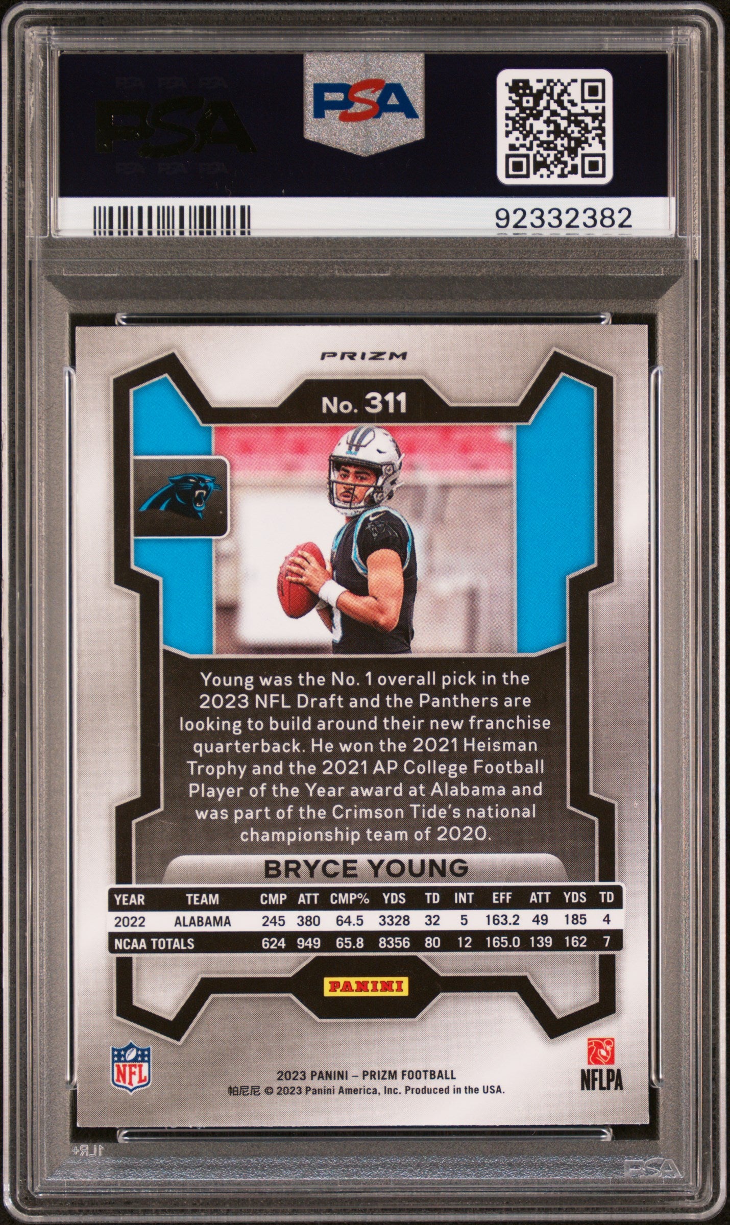 2023 Panini Prizm Bryce Young #311 Red White Blue Prizm PSA 9