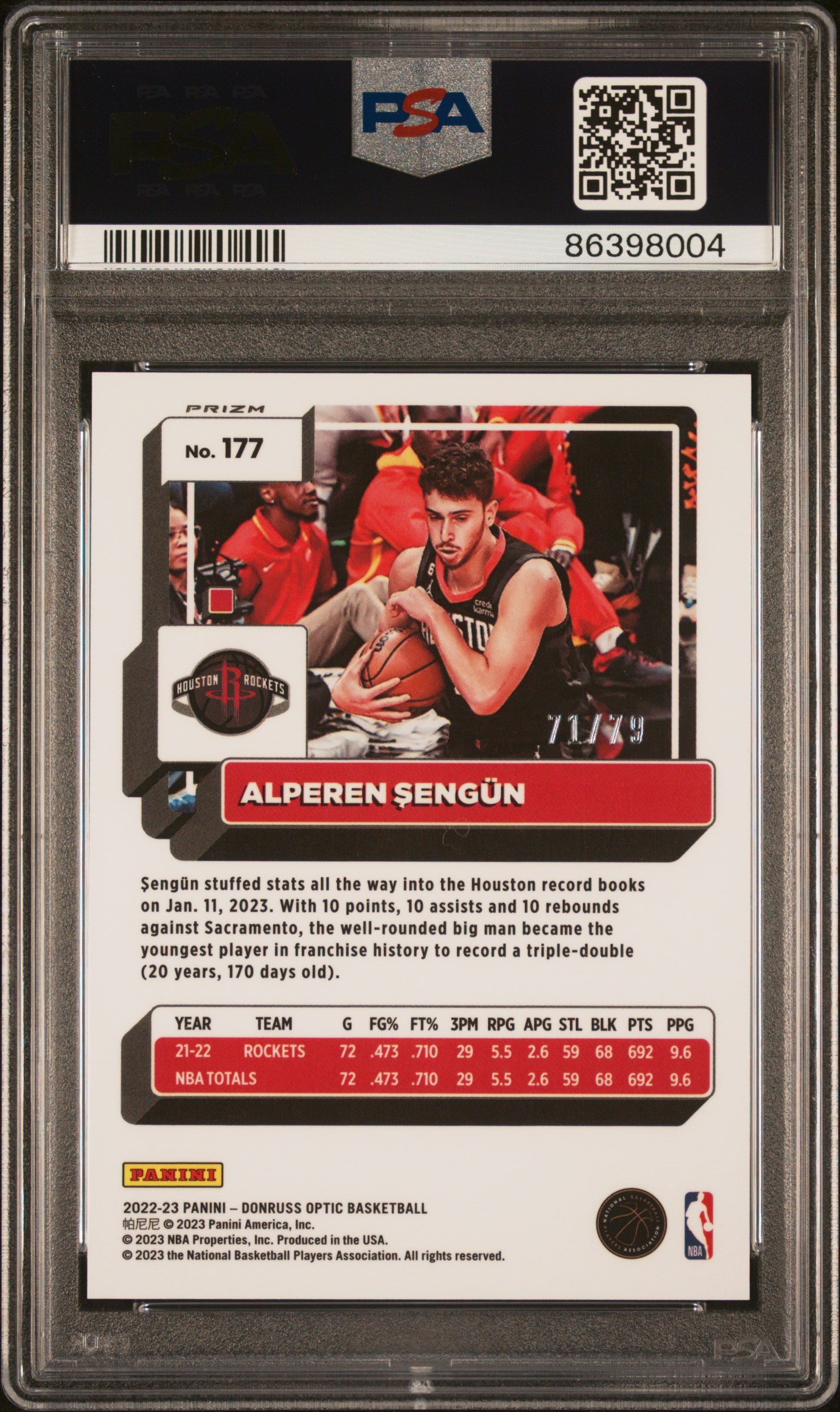 2022 Panini Donruss Optic Alperen Sengun #177 Pink Velocity PSA 10