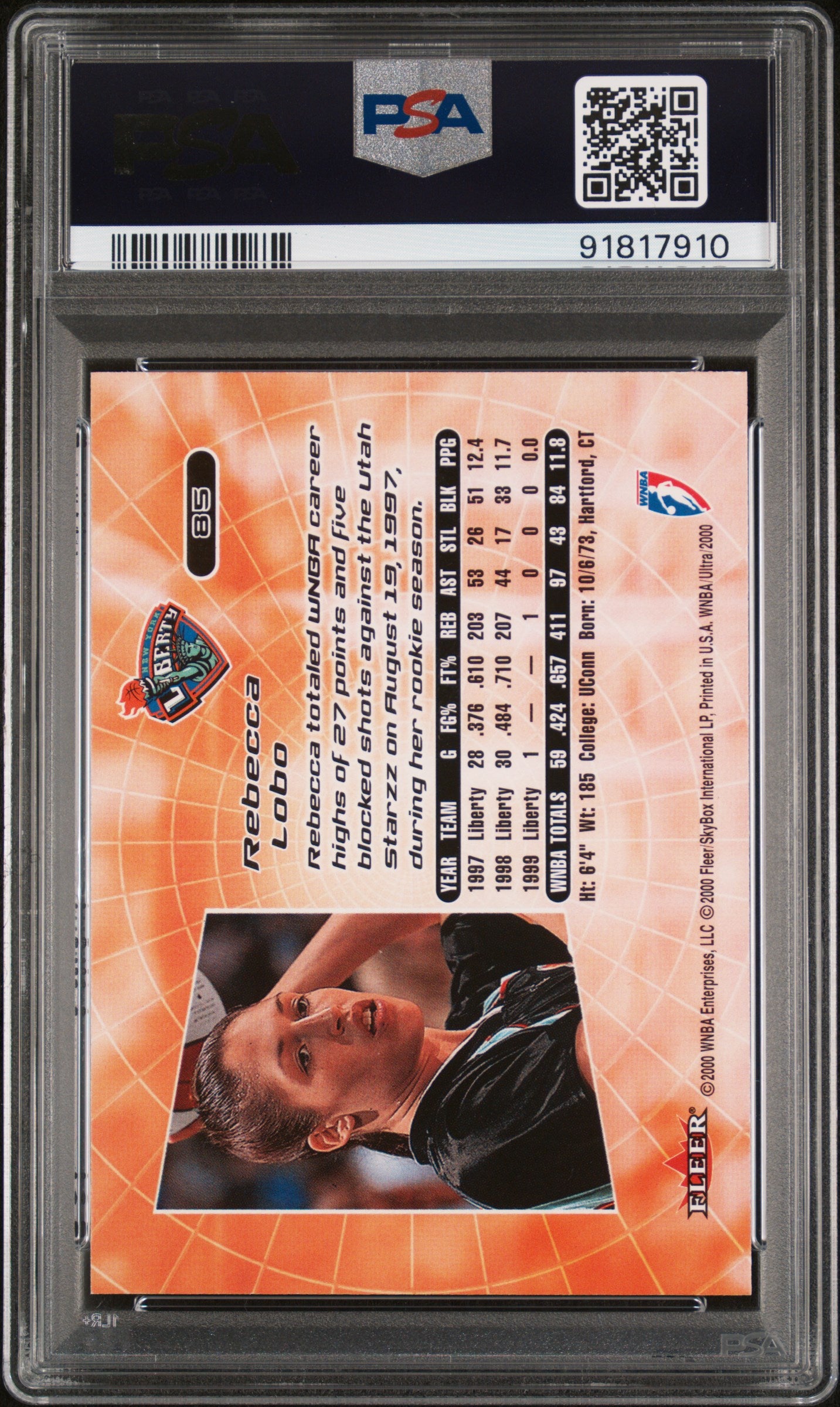 2000 Ultra Wnba #85 Rebecca Lobo Hof PSA 10