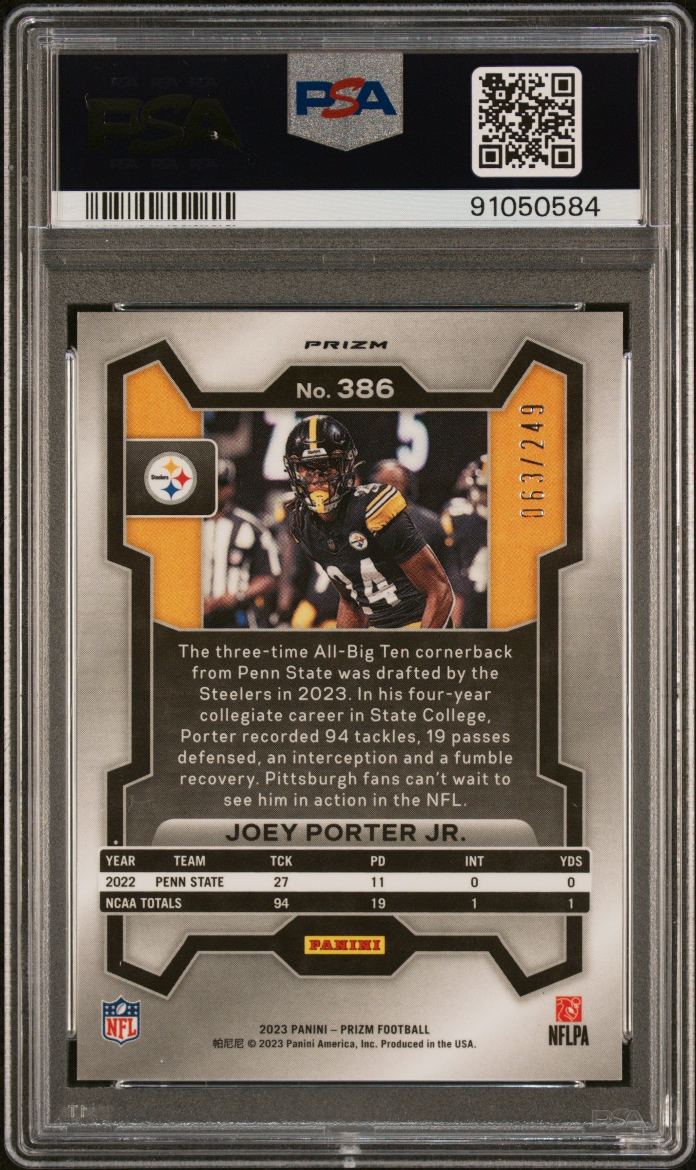 2023 Panini Prizm Joey Porter JR. #386 Orange Prizm PSA 10