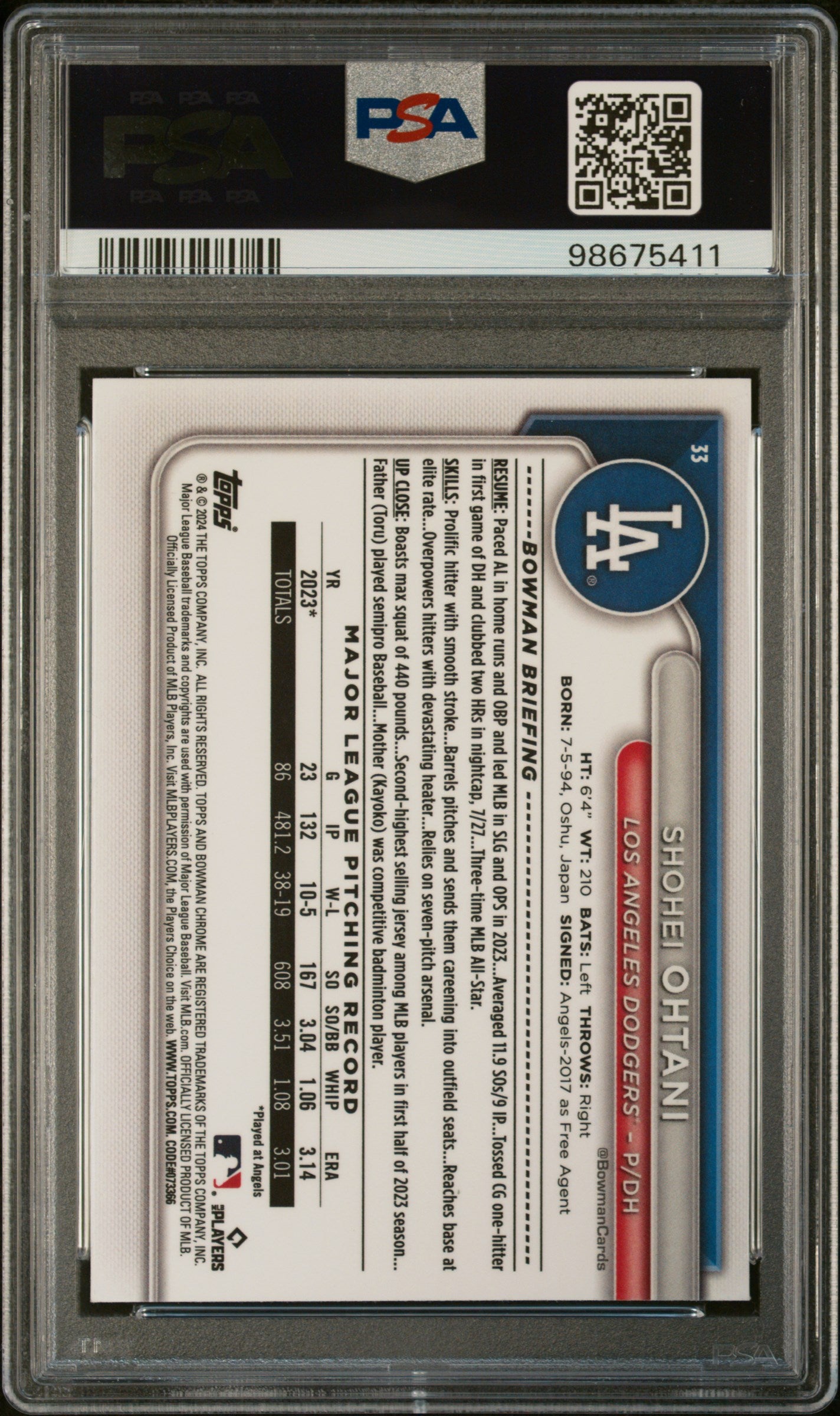 2024 Bowman Mega Box Chrome Shohei Ohtani #33 PSA10