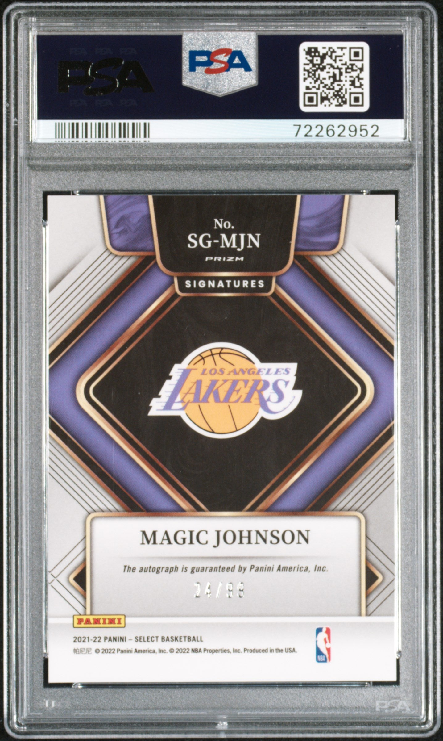 2021 Panini Select Signatures Magic Johnson #SGMJN SIG Neon Green Prizm PSA 9