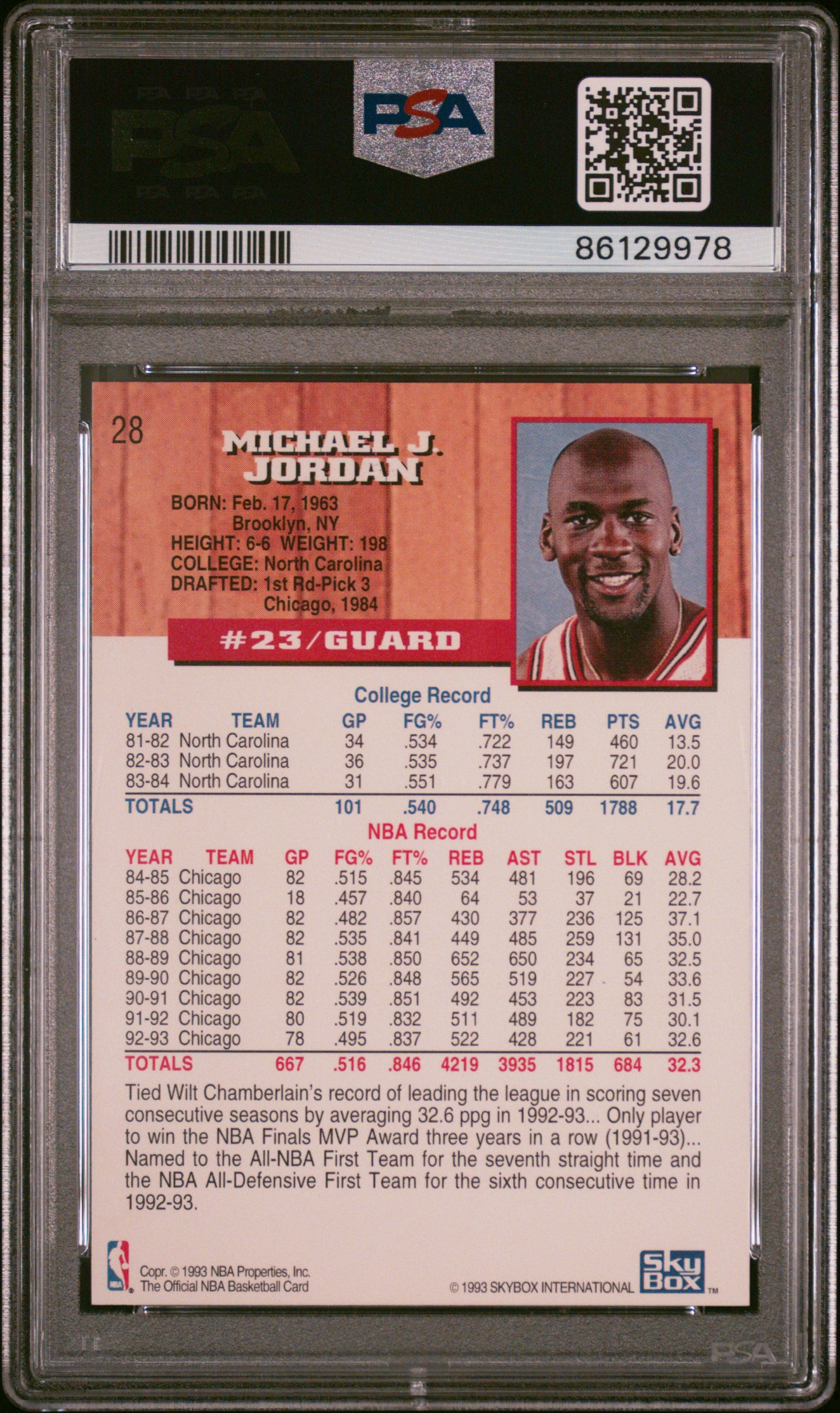 1993 Hoops #28 Michael Jordan Bulls Hof PSA 10