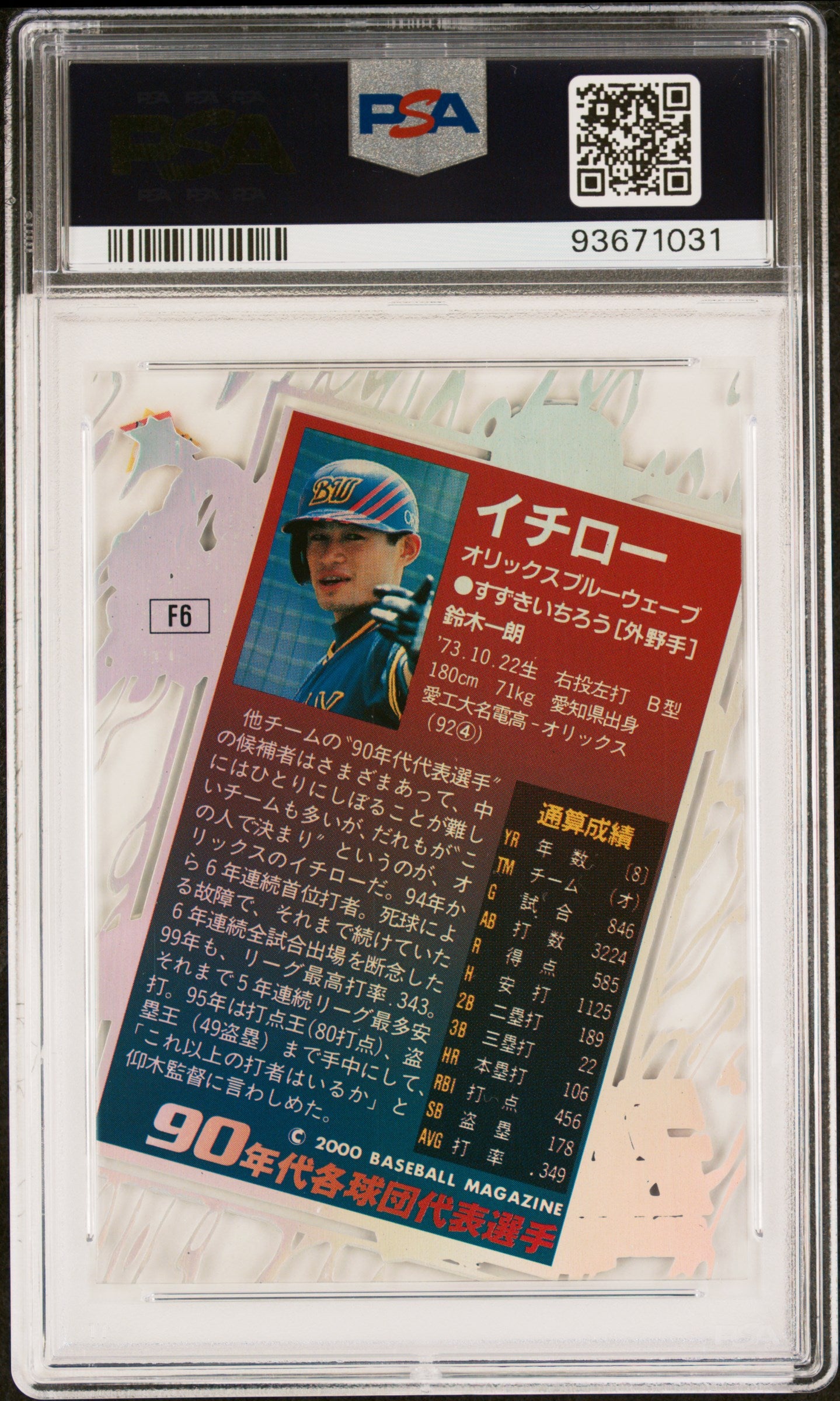 2000 BBM Diamond Heroes Franchise Ichiro #F6 90's Franchise Player PSA 9