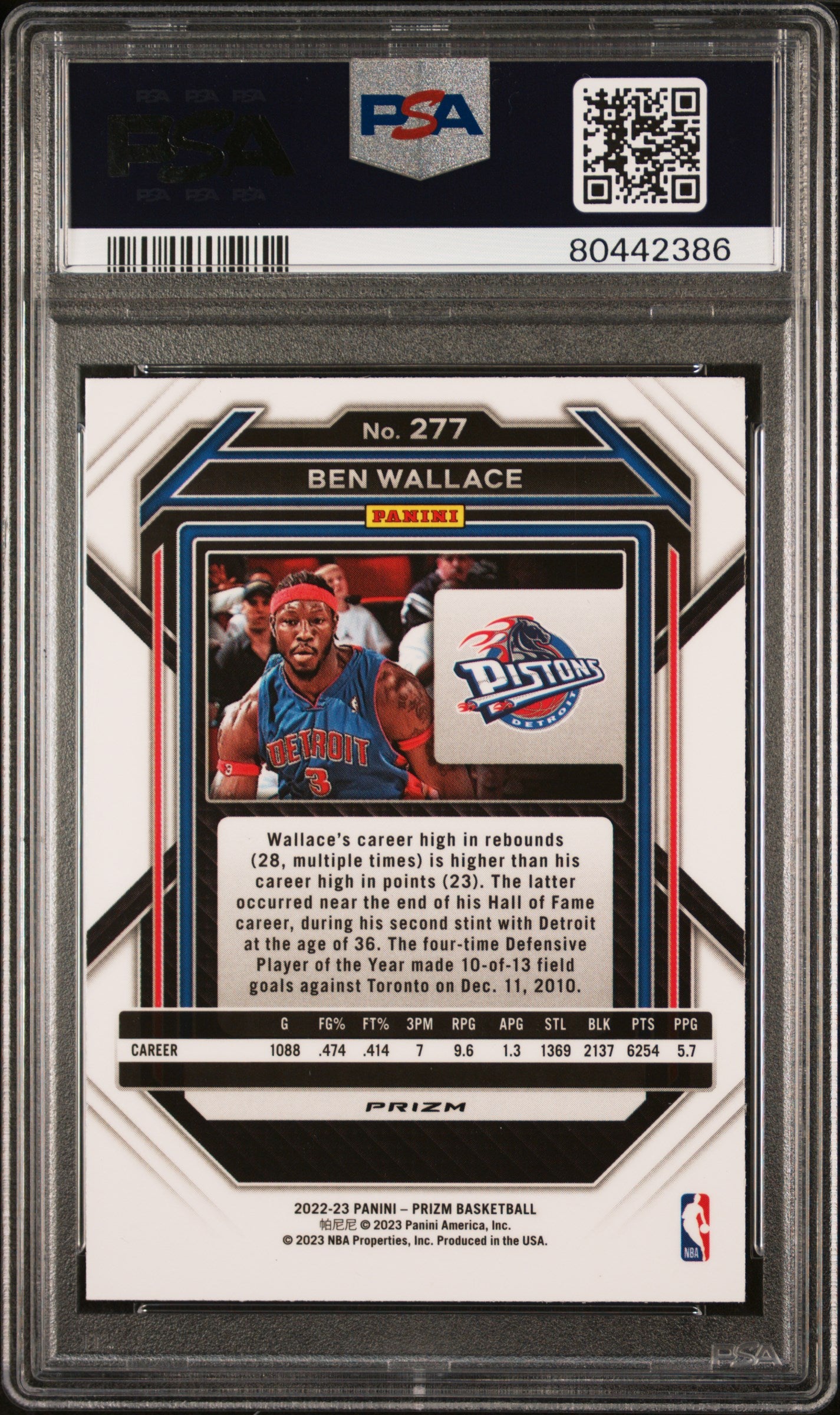 2022 Panini Prizm Ben Wallace #277 White Sparkle PSA 8