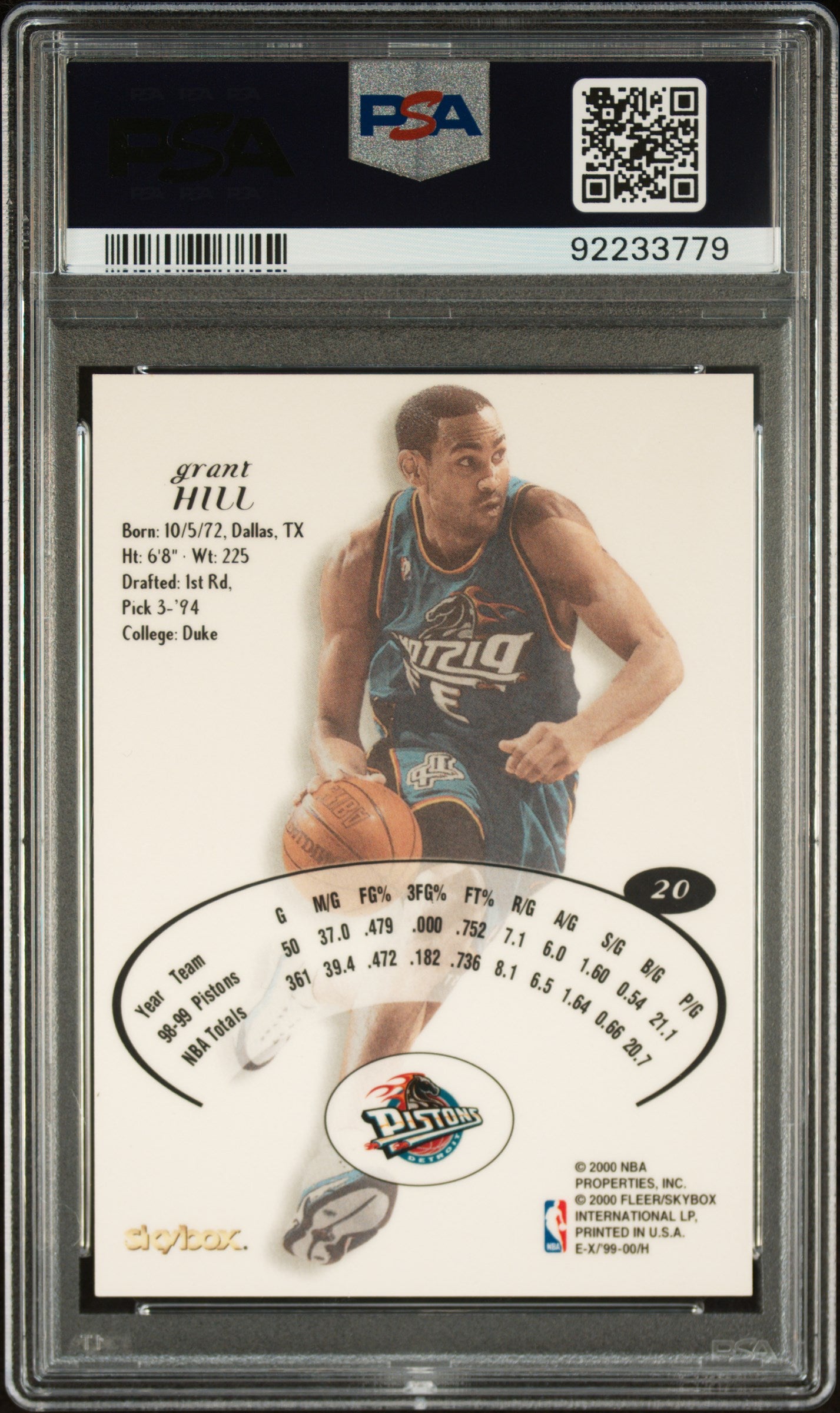 1999 Skybox E-X Grant Hill #20 PSA 9