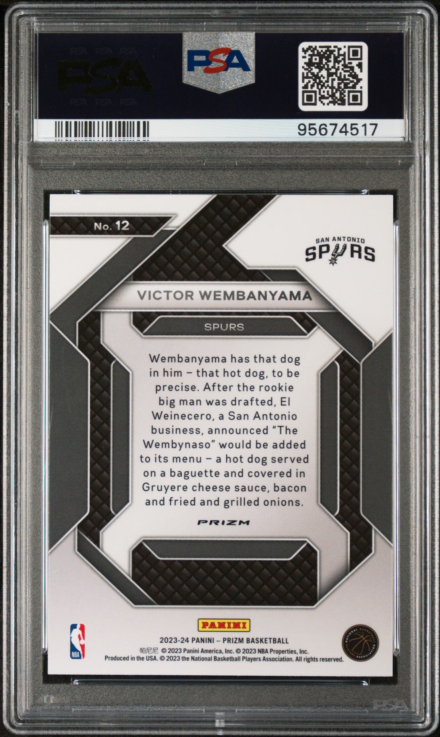 2023 Panini Prizm Emergent Victor Wembanyama #12 Emergent Silver Prizm PSA 10