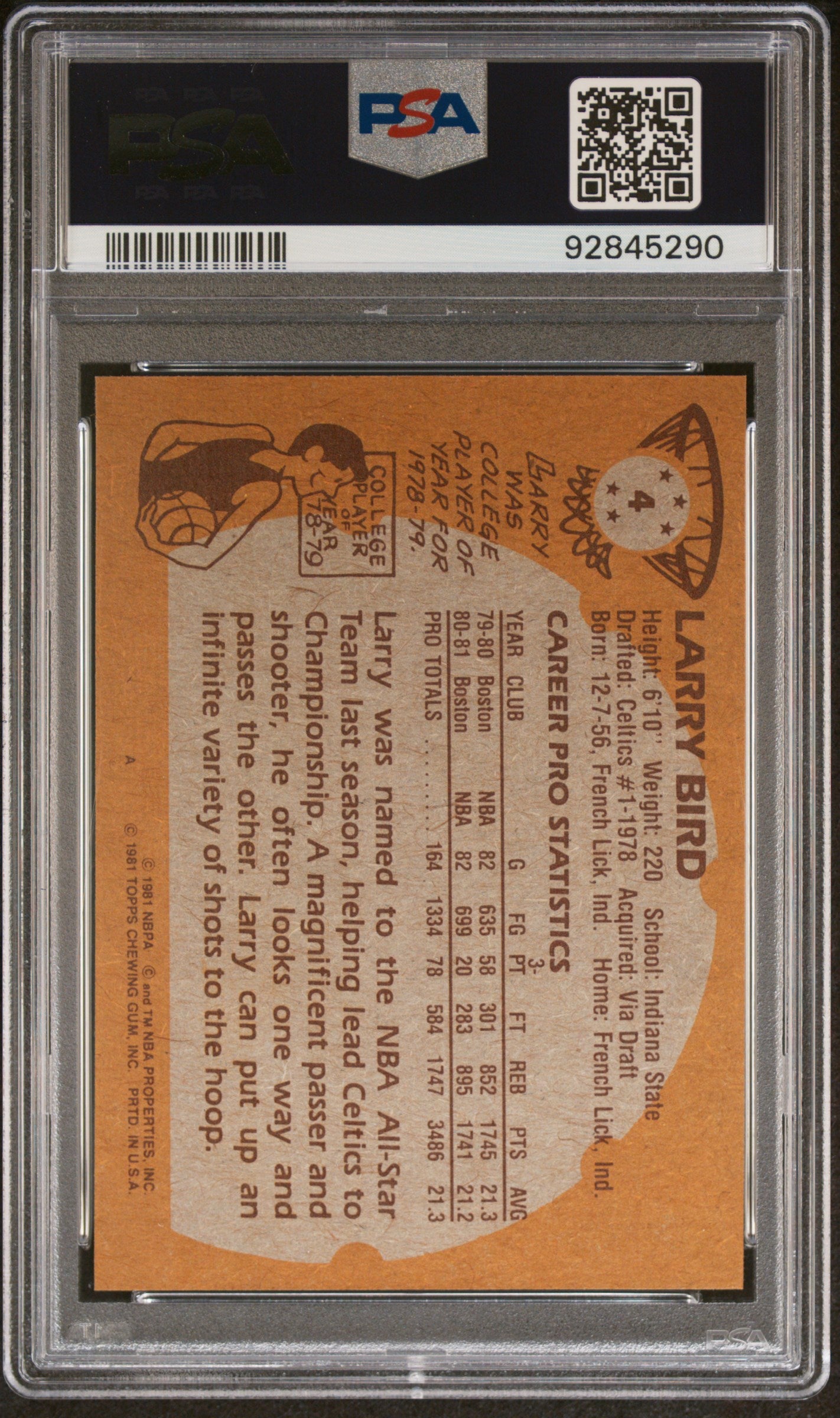 1981 Topps Larry Bird #4 PSA 8