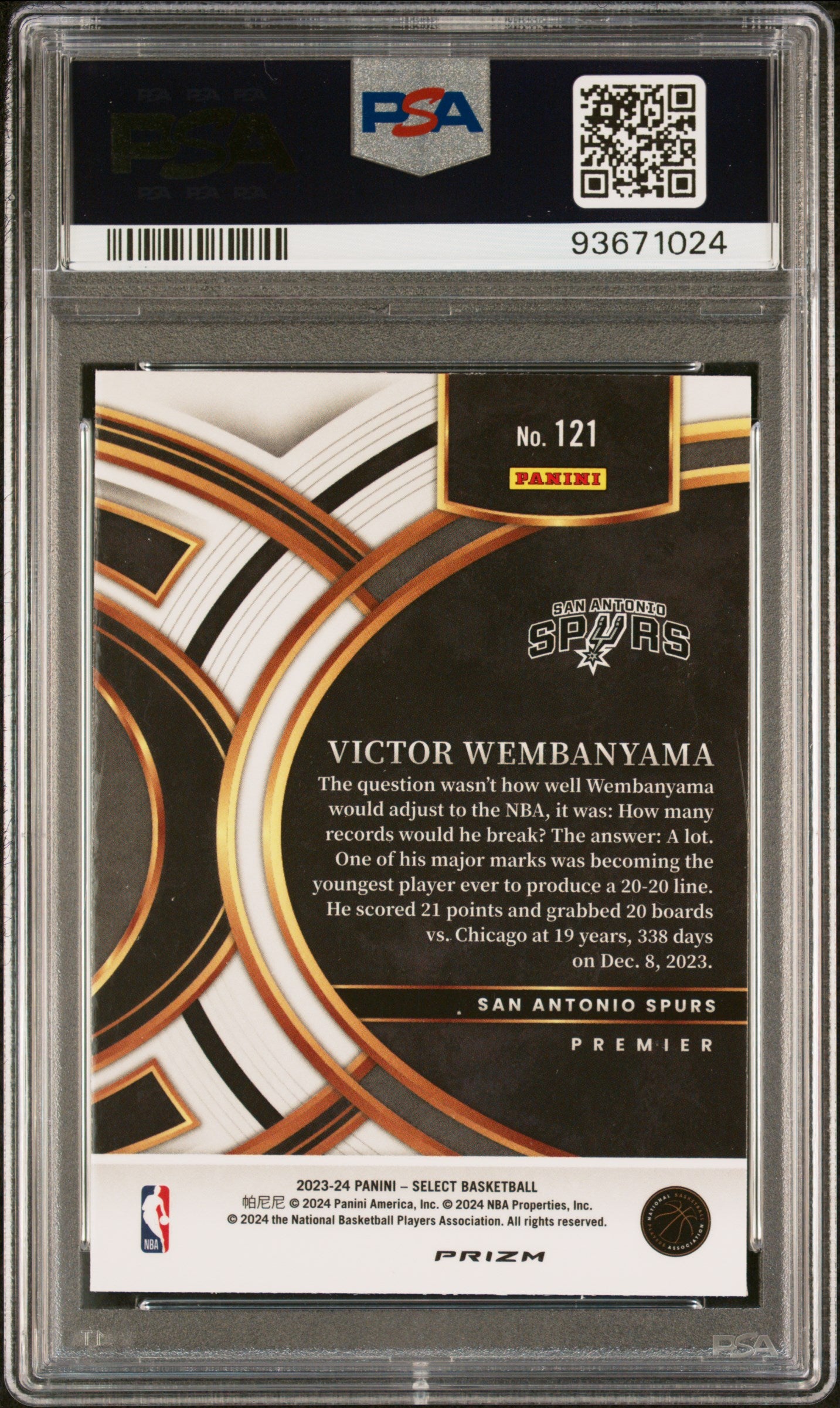 2023 Panini Select Victor Wembanyama #121 Blue Prizm PSA 10