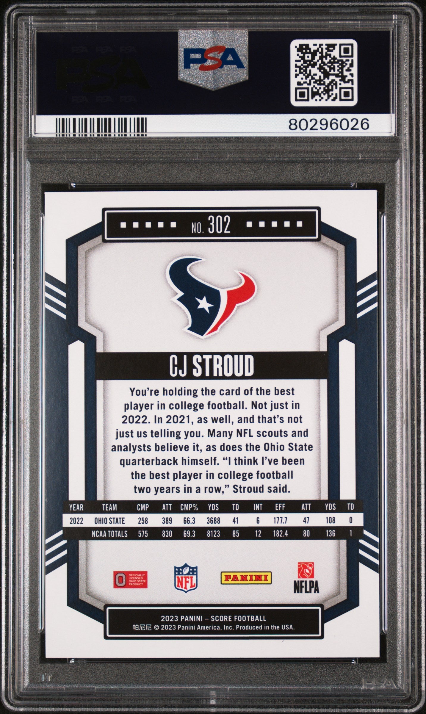 2023 Panini Score CJ Stroud #302 PSA 10