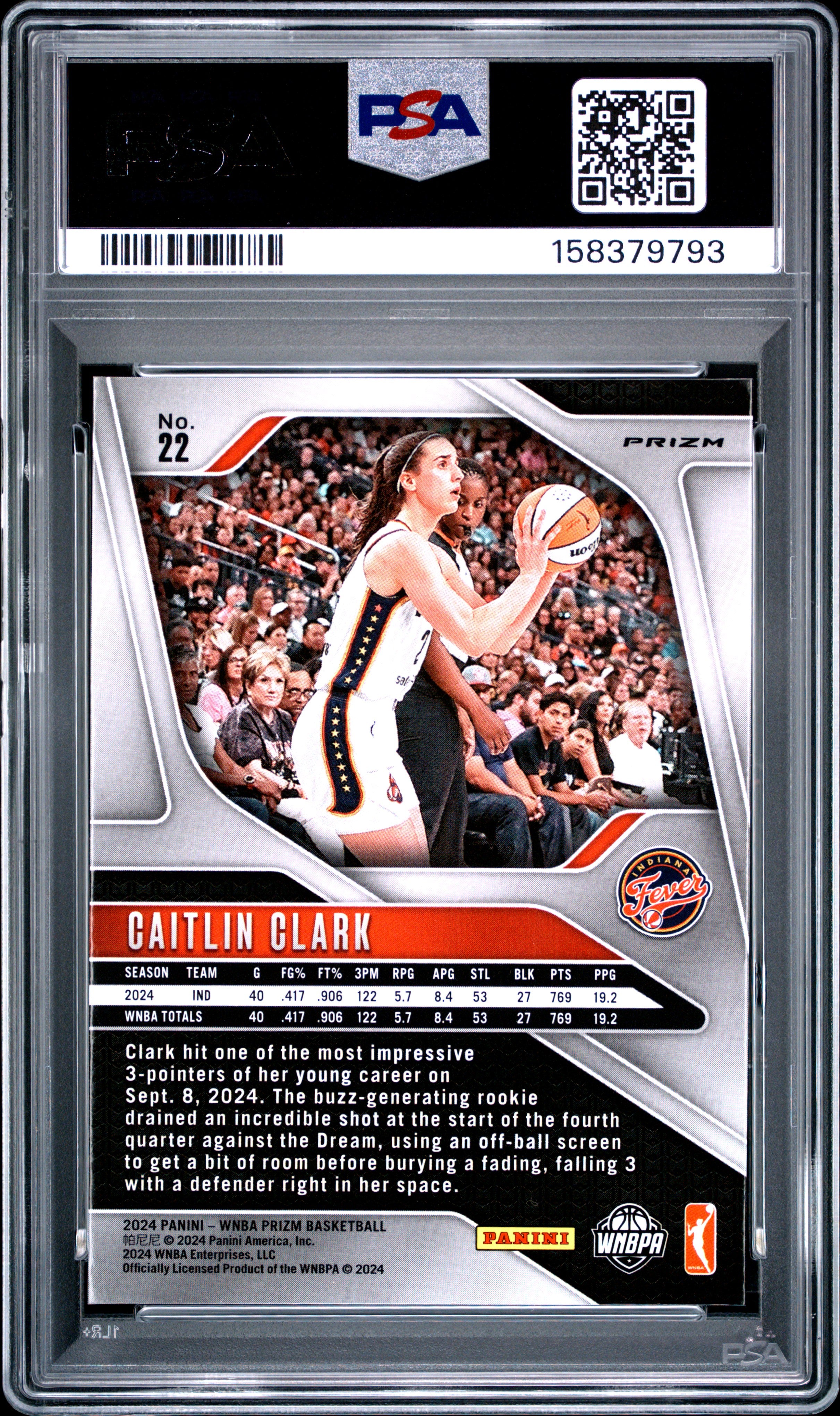 2024 Panini Prizm WNBA Basketball Caitlin Clark #22 Ice PSA 8