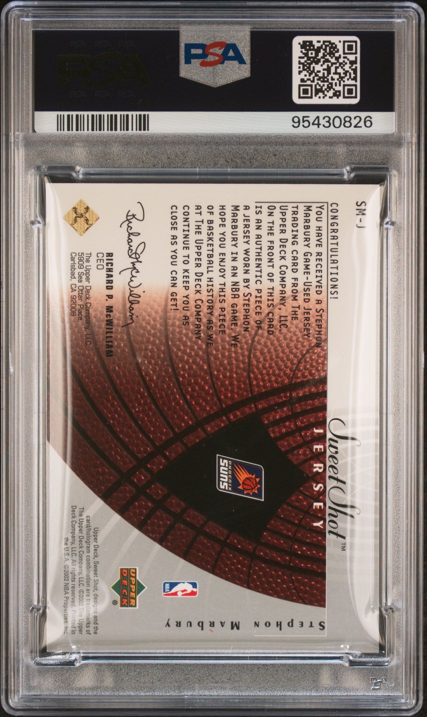 2002 Upper Deck Sweet Shot Game Jersey Stephon Marbury #SM-J Jersey PSA 9