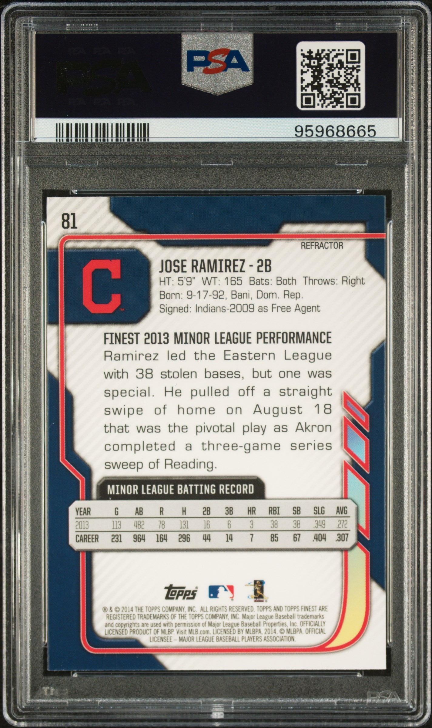 2014 Finest Jose Ramirez #81 Refractor PSA 10