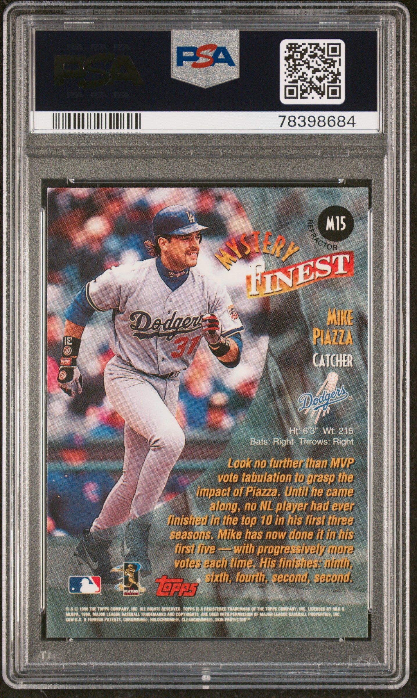 1998 Topps Mystery Finest Mike Piazza #M15 Bordered Refractor PSA 9