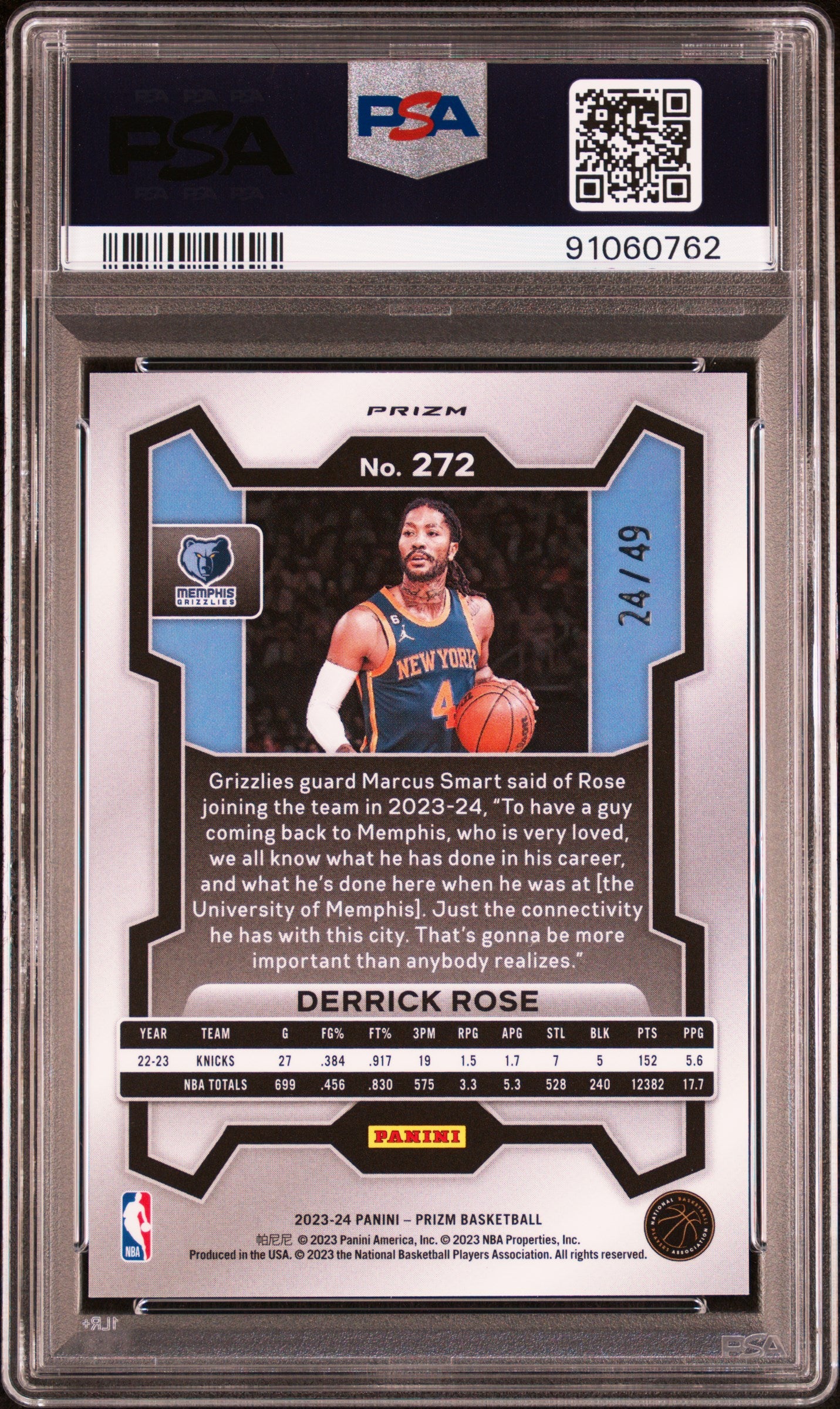 2023 Panini Prizm Derrick Rose #272 Blue Choice PSA 10