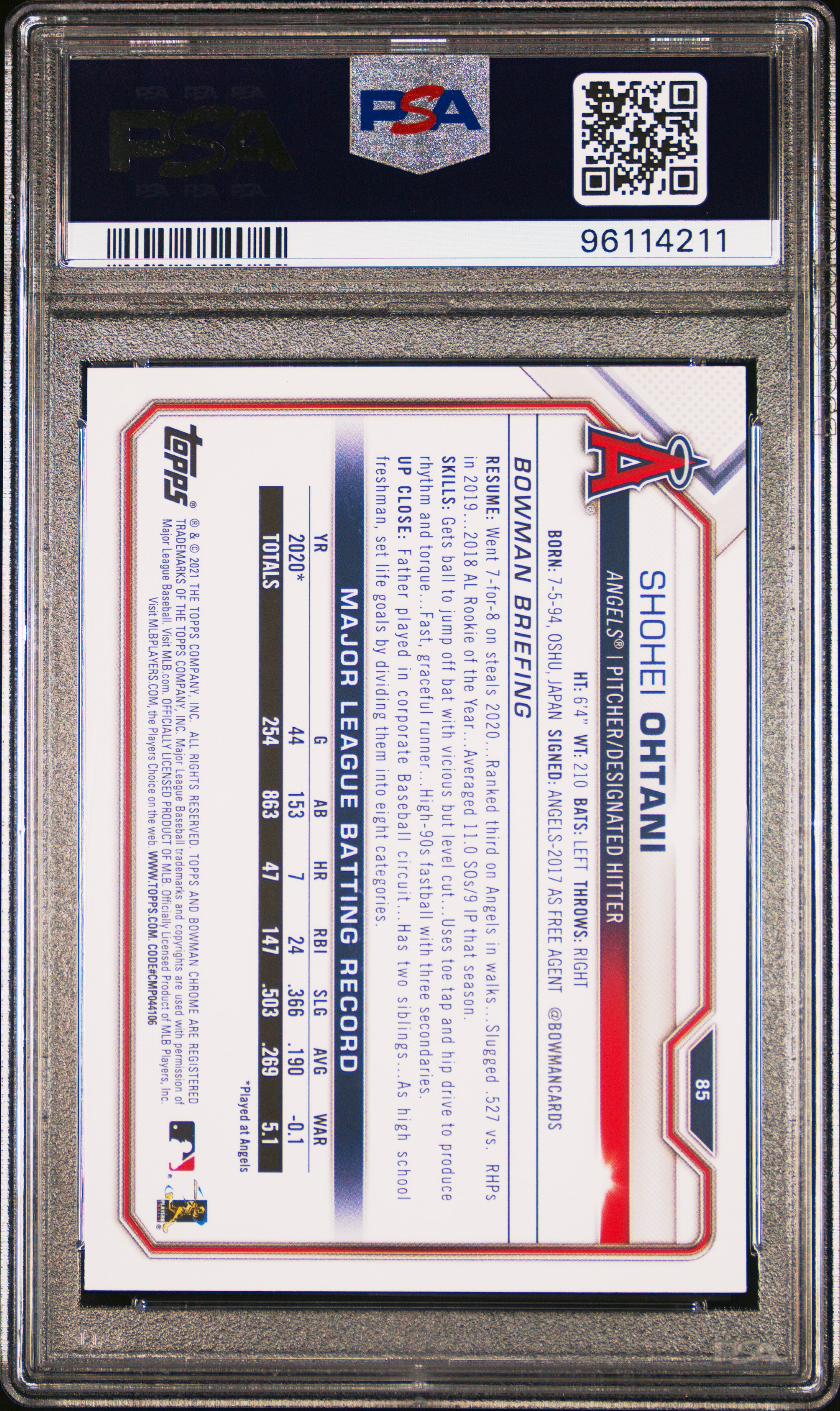 2021 Bowman Shohei Ohtani #85 PSA 10