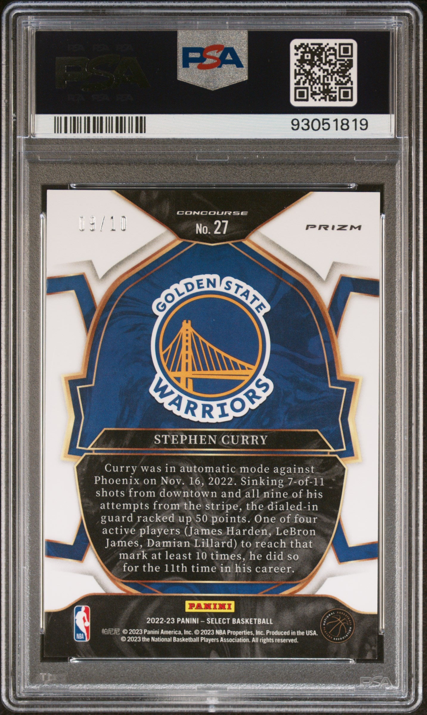 2022 Panini Select Stephen Curry #27 Gold PSA 10