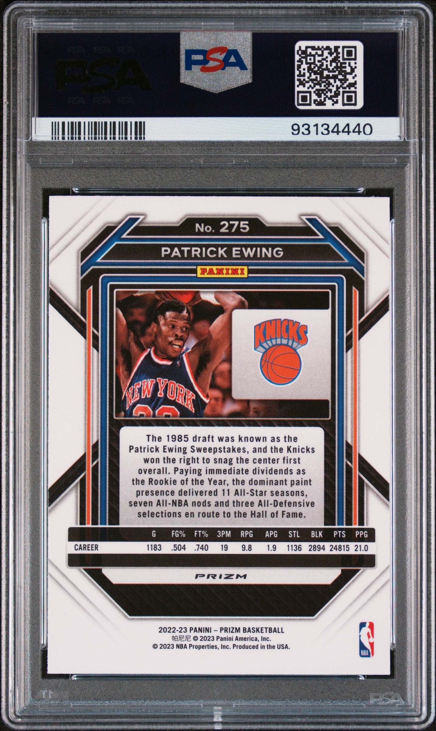 2022 Panini Prizm Patrick Ewing #275 Hyper Prizm PSA 9