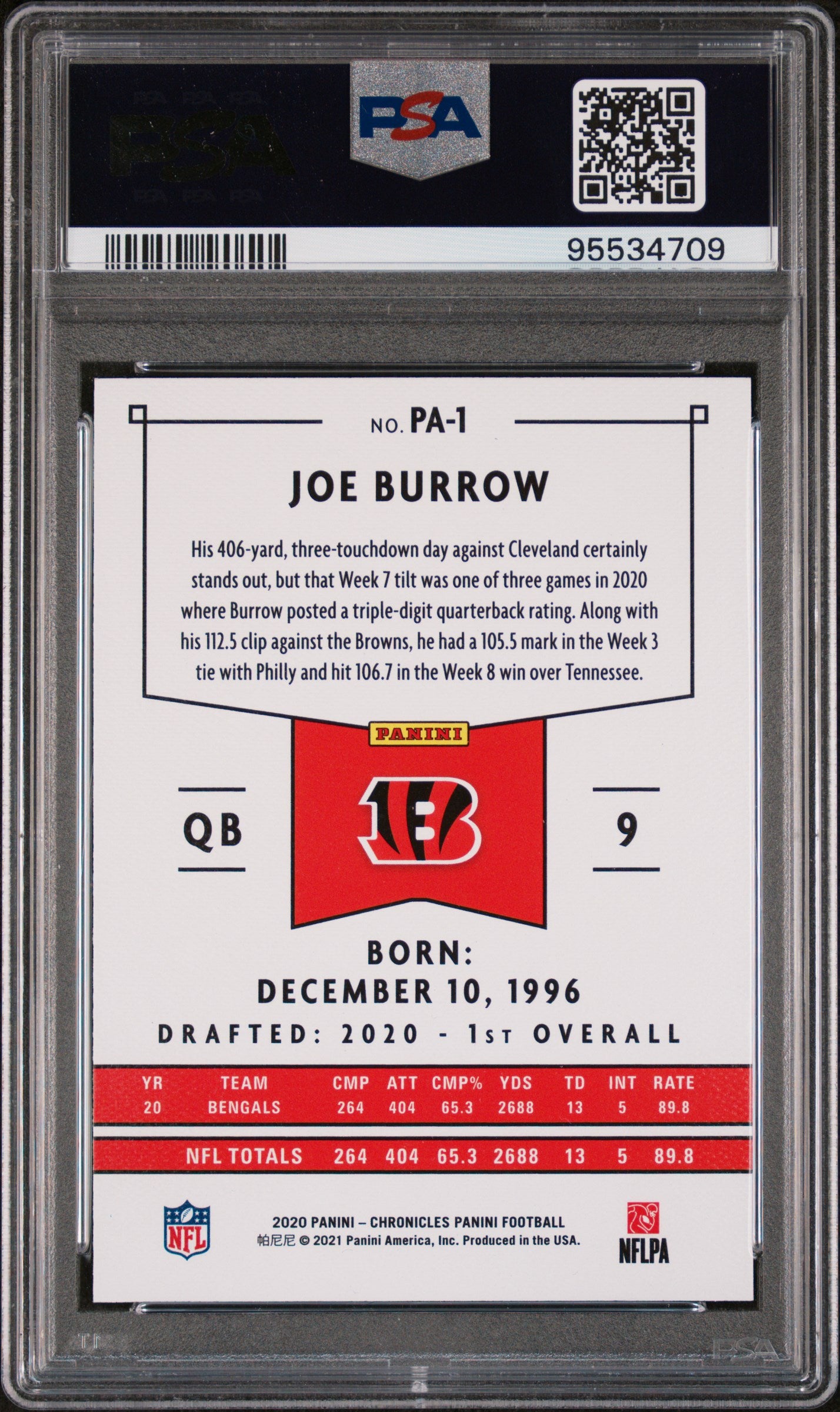 2020 Panini Chronicles Panini Joe Burrow #PA1 Panini PSA 10