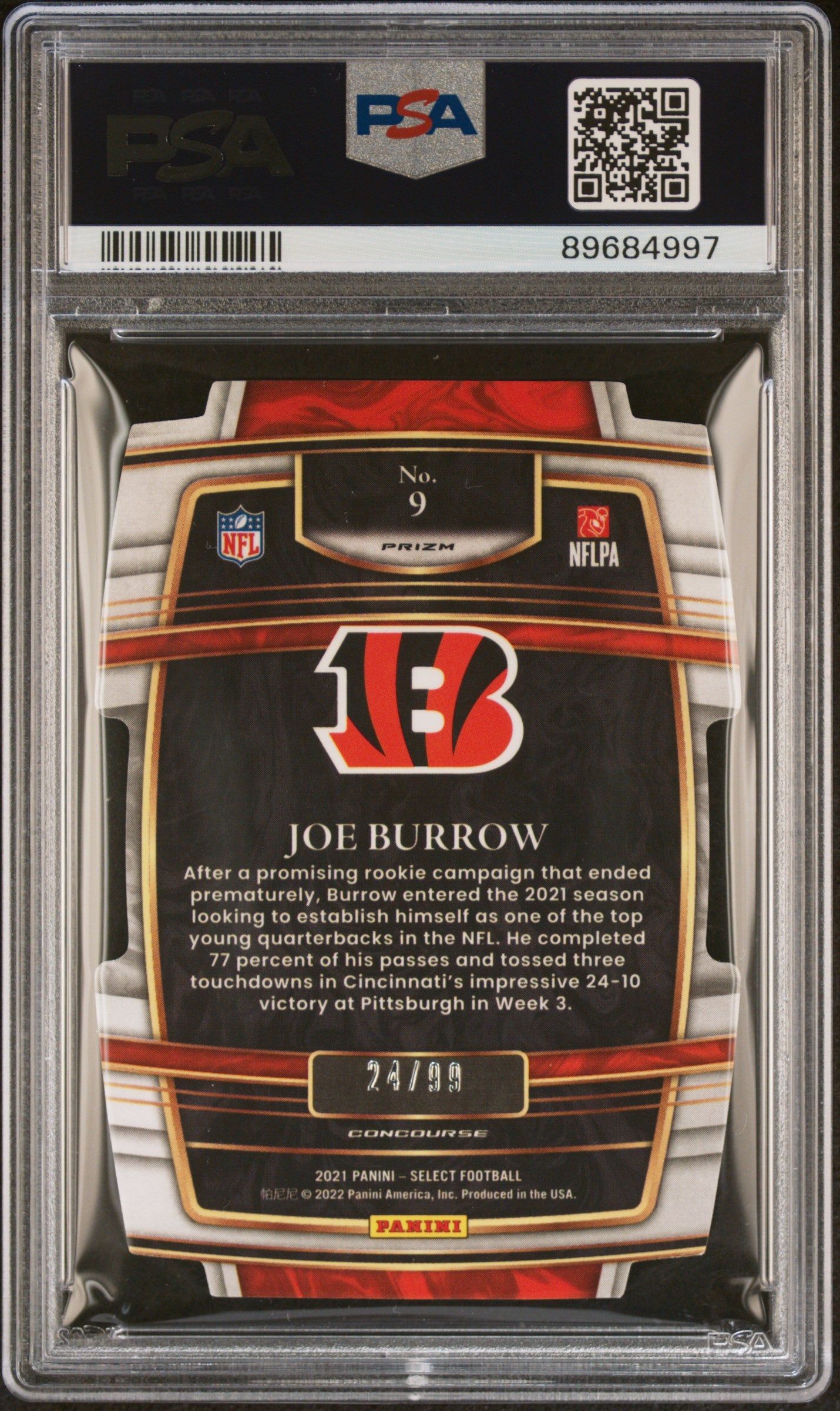 2021 Panini Select Die-Cut White Prizm #9 Joe Burrow #/99 PSA 10