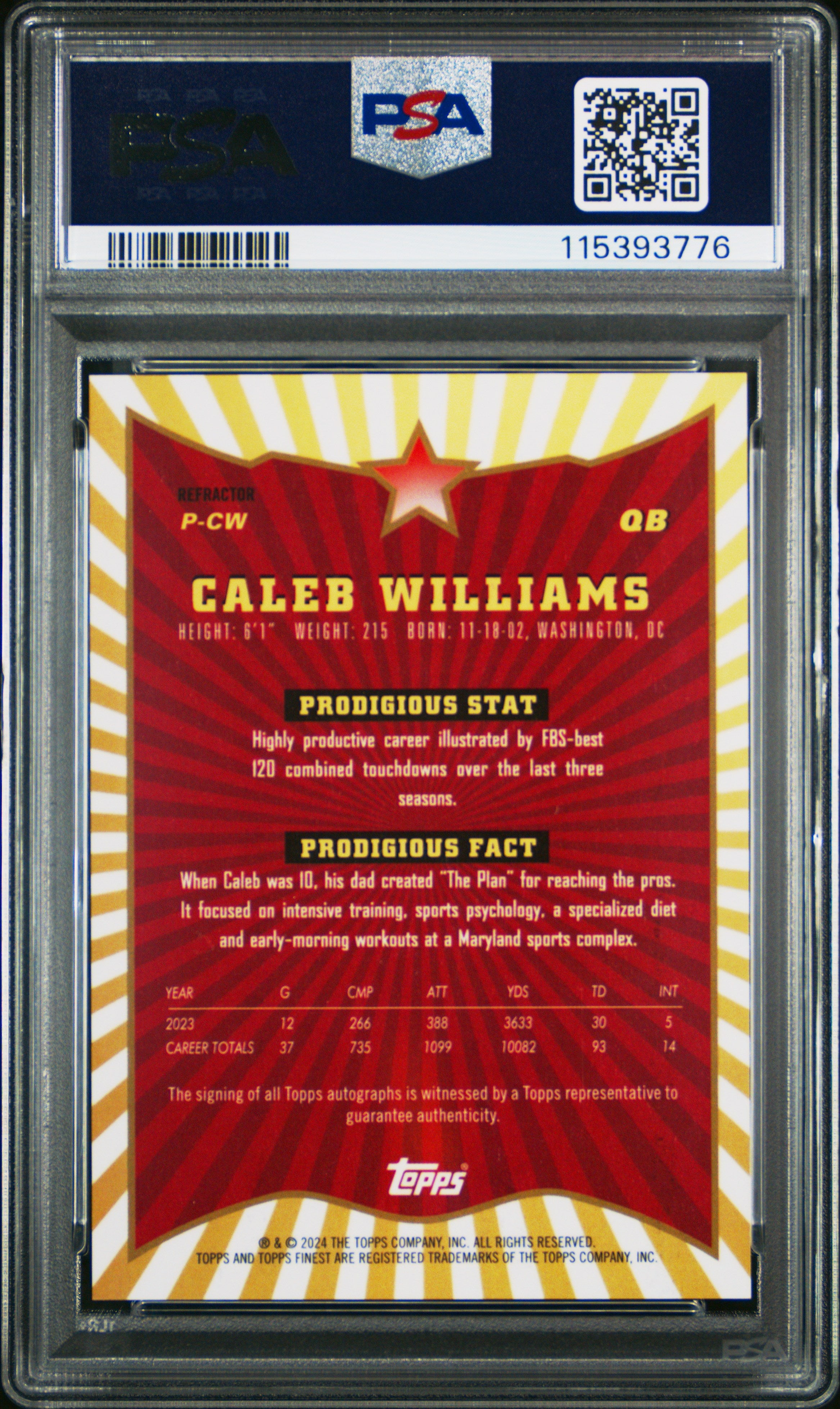 2024 Topps Finest Prodigies Autographs Football Caleb Williams #PCW Refractor PSA 10