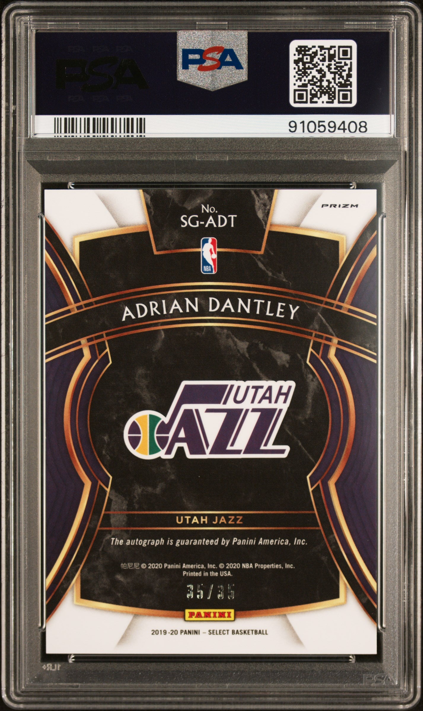 2019 Panini Select Signatures Adrian Dantley #SGADT SIG Neon Orange Plsr. PZM. PSA 10