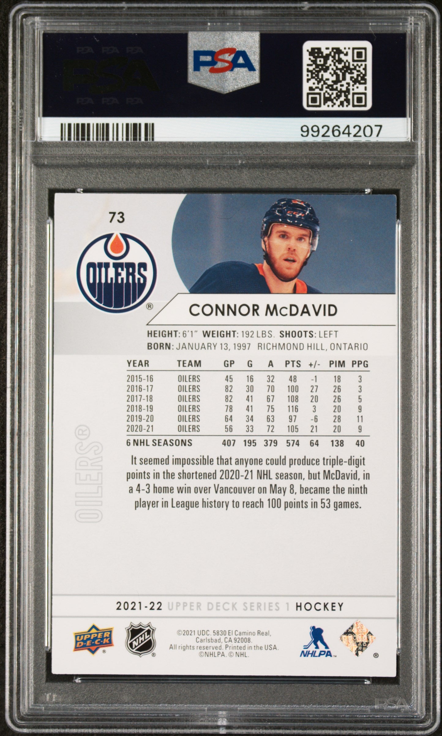 2021-2022 Upper Deck Connor McDavid #73 PSA8