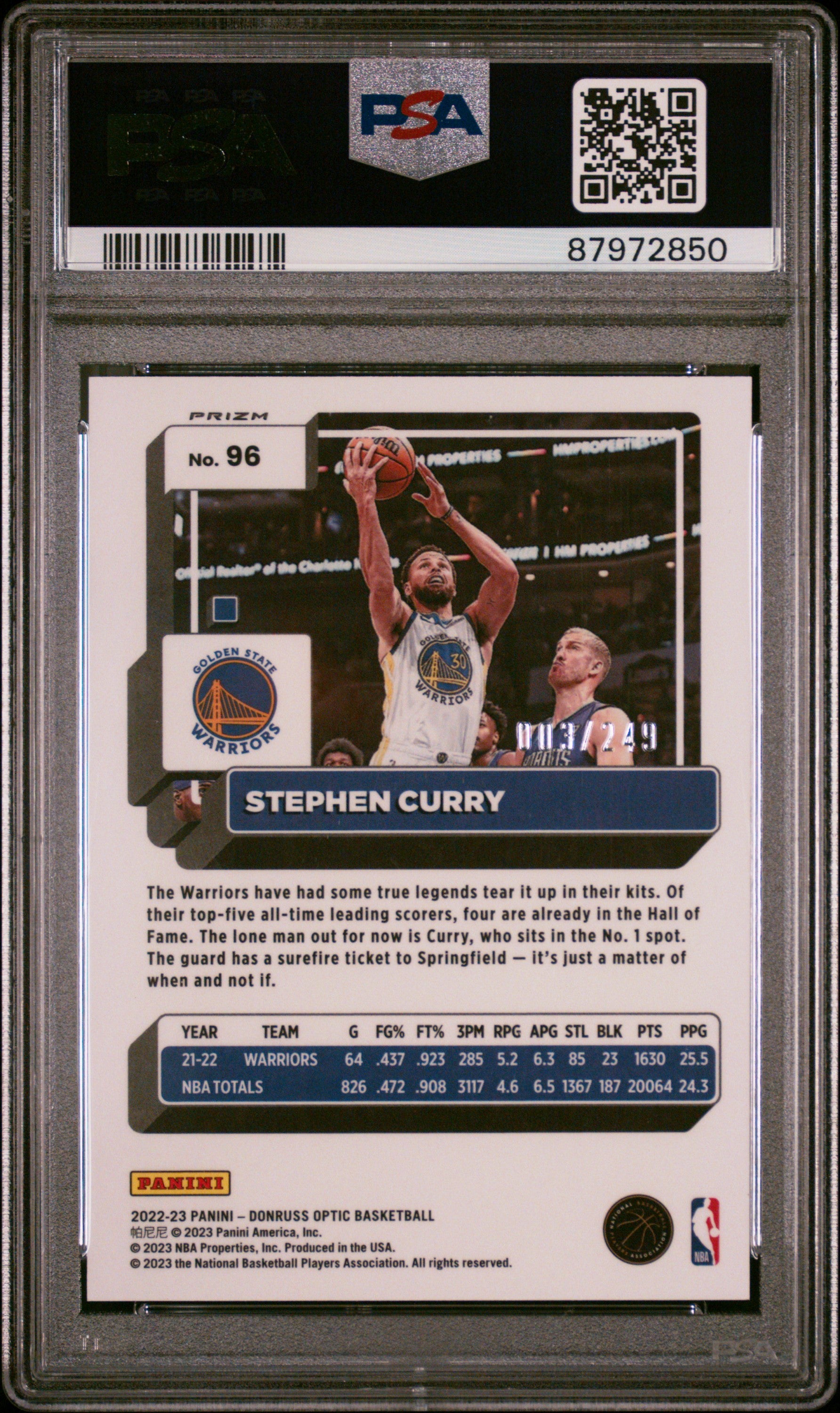 2022 Panini Donruss Optic Stephen Curry #96 Premium Box Set PSA 10