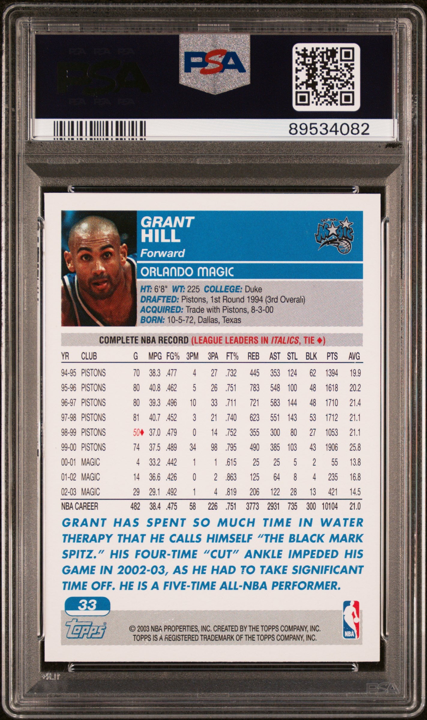 2003 Topps Grant Hill #33 PSA 9