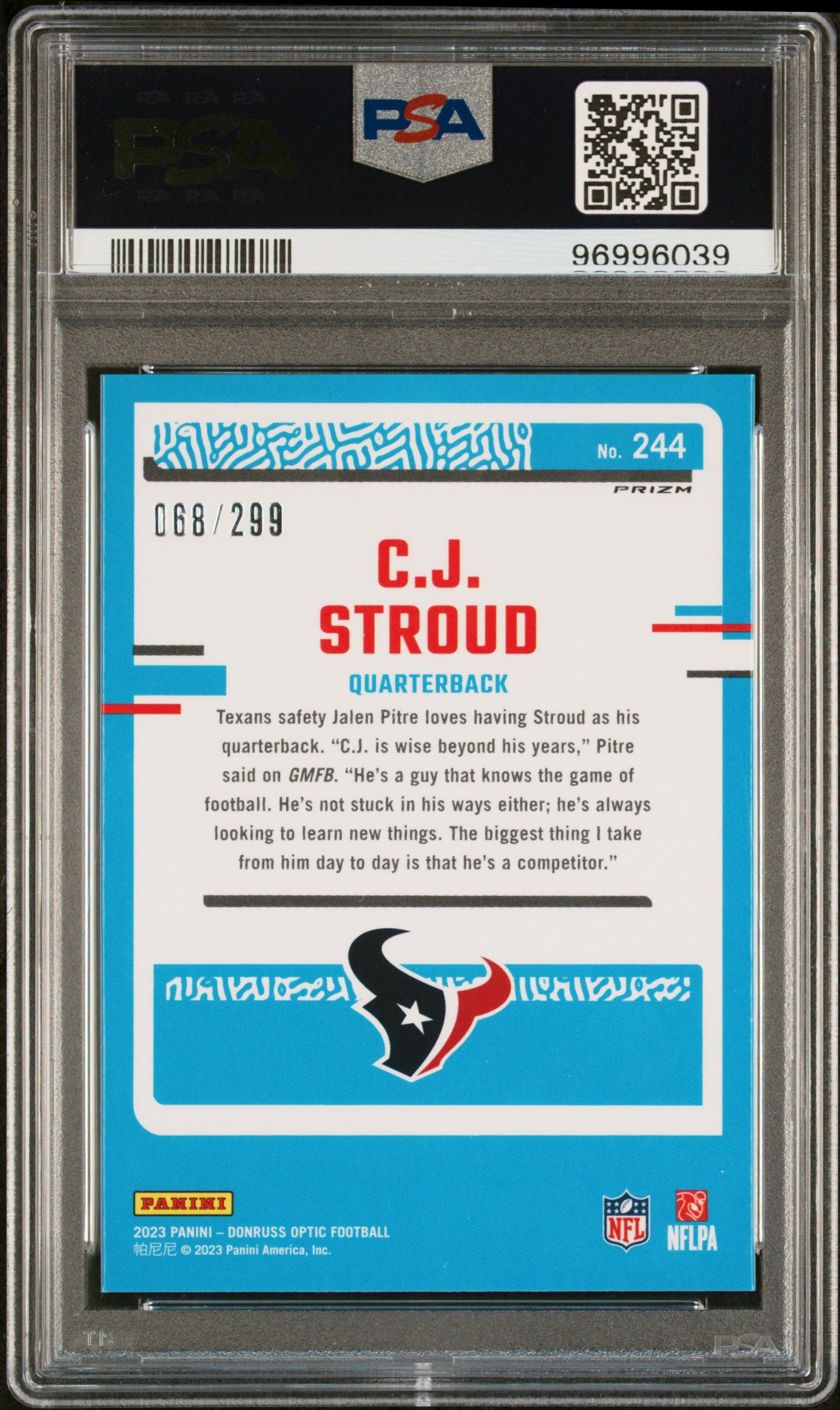 2023 Panini Donruss Optic CJ Stroud #244 Aqua PSA 10