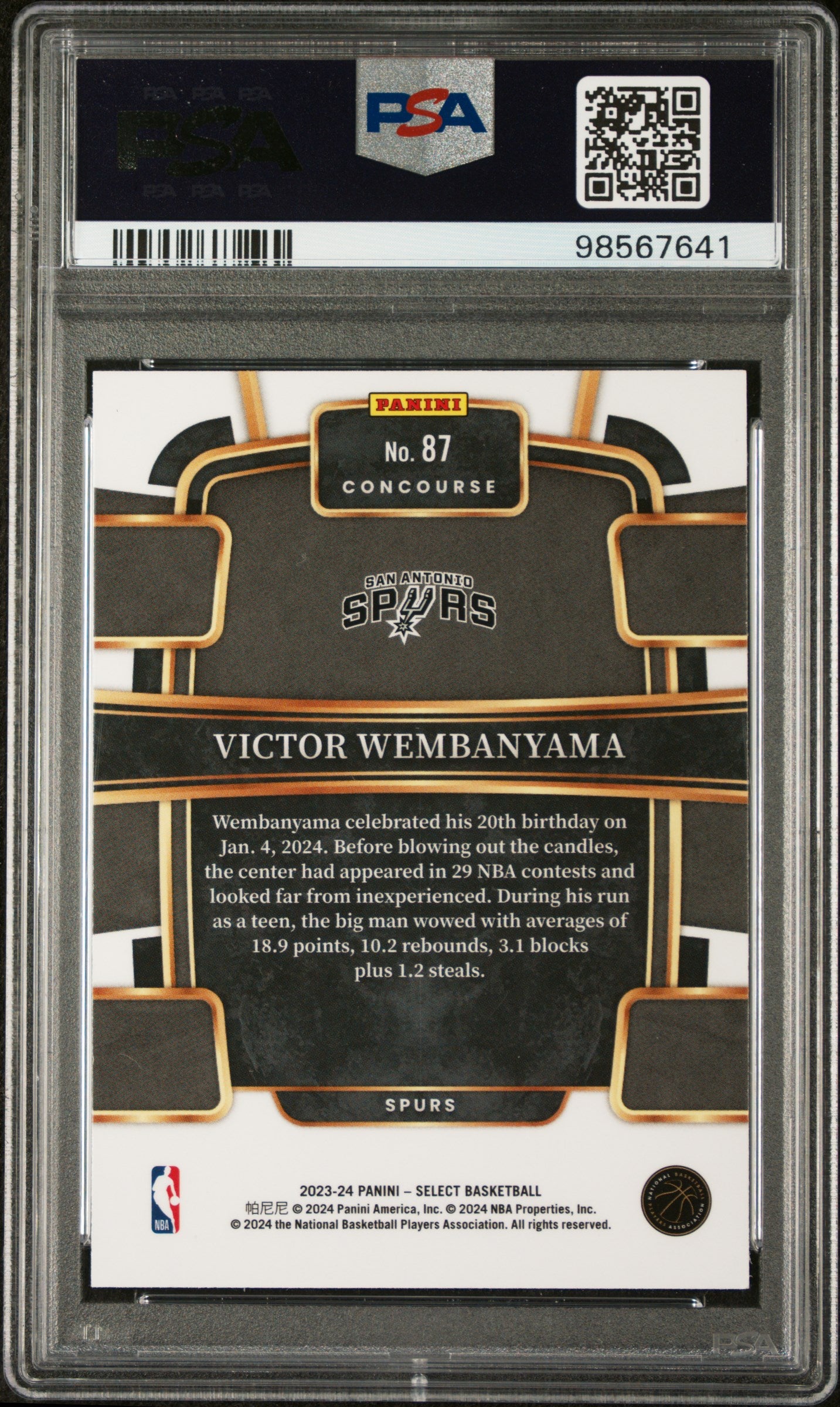 2023 Panini Select Victor Wembanyama #87 PSA9