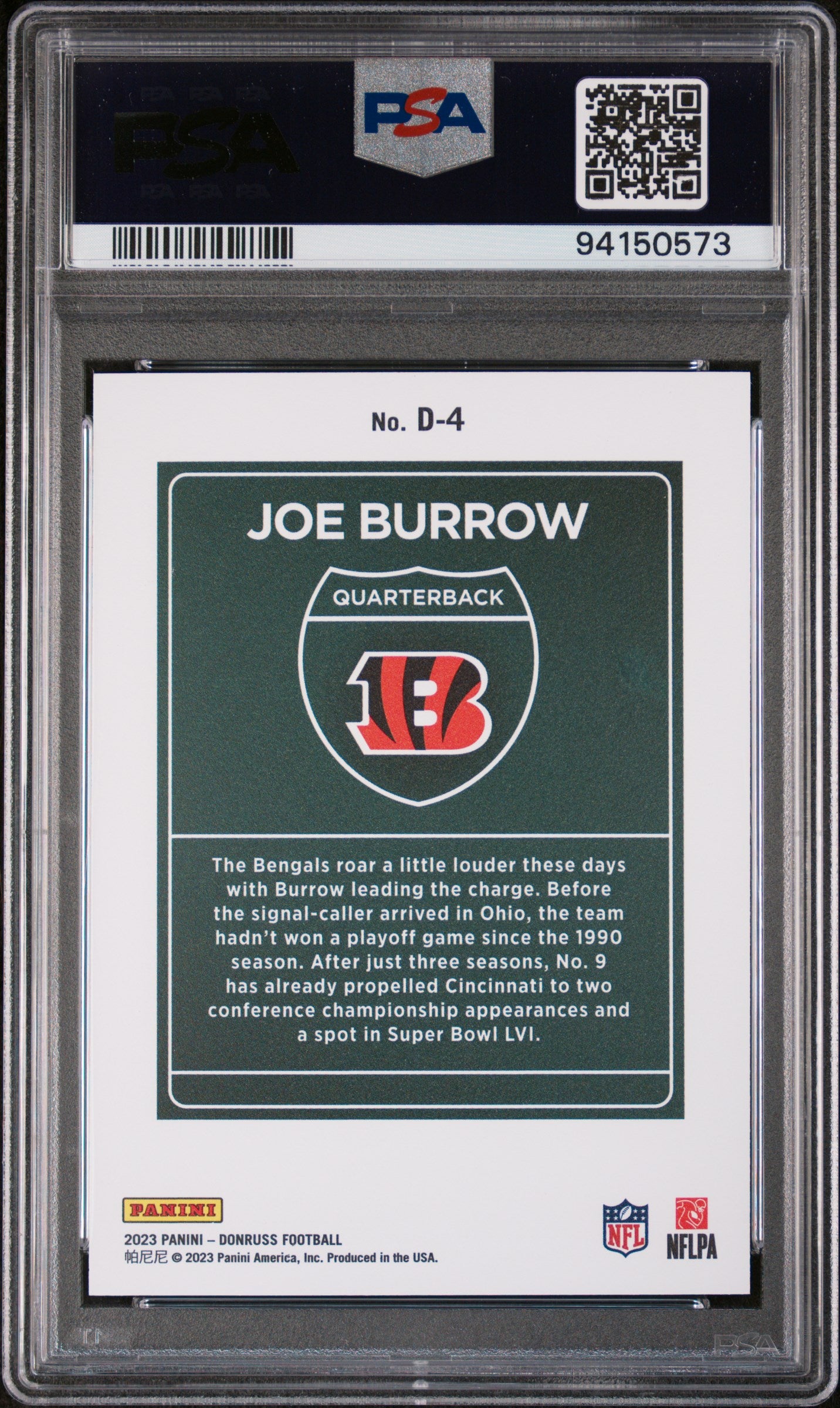 2023 Panini Donruss Downtown! Joe Burrow #D4 PSA 9