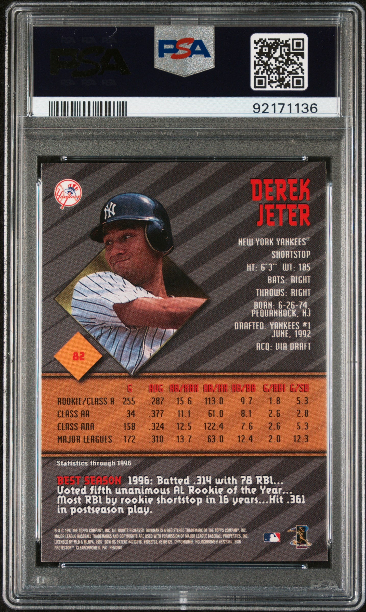 1997 Bowman's Best Derek Jeter #82 PSA 9