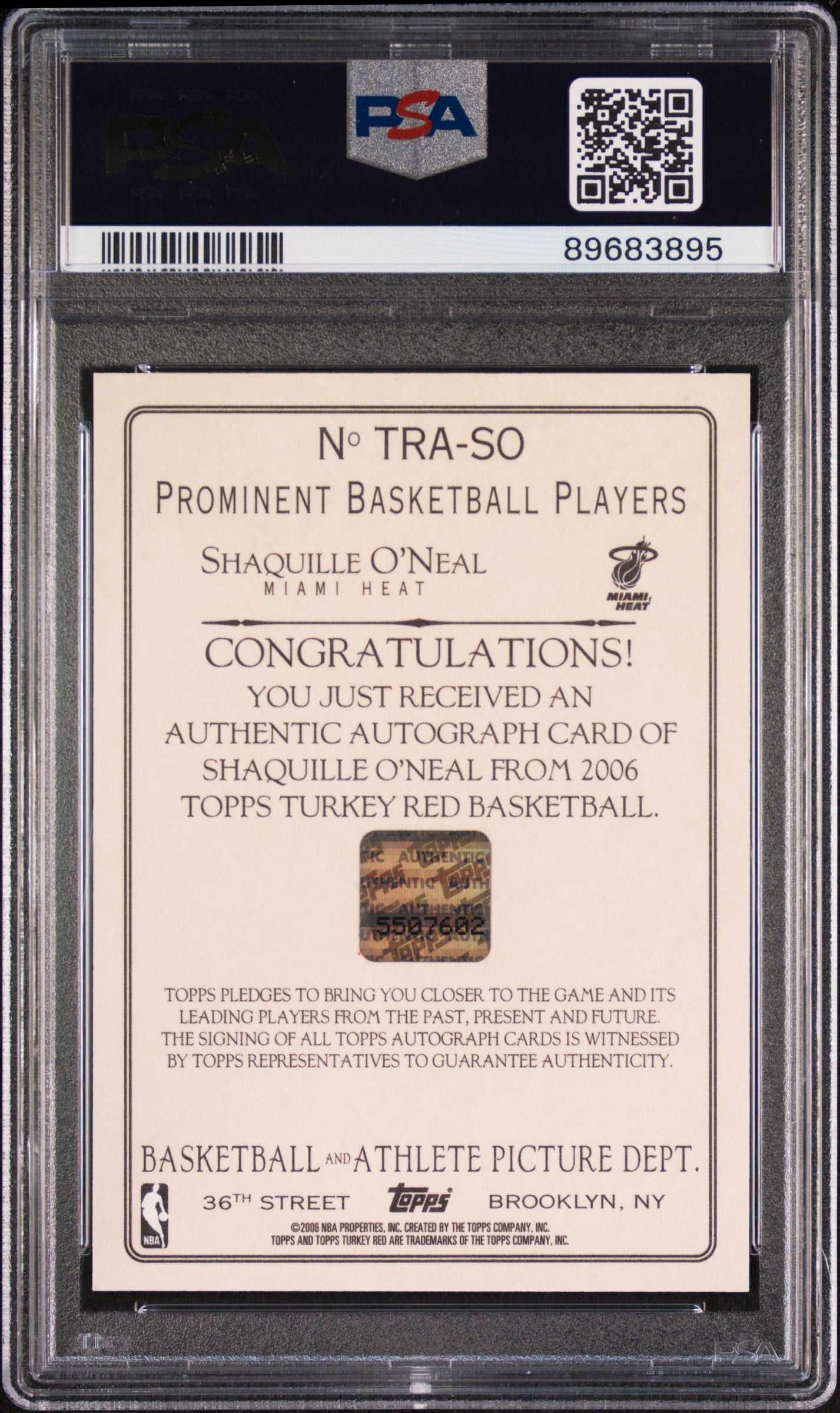 Shaquille O Neal 2006 Topps Turkey Red Auto PSA 8 Auto 9