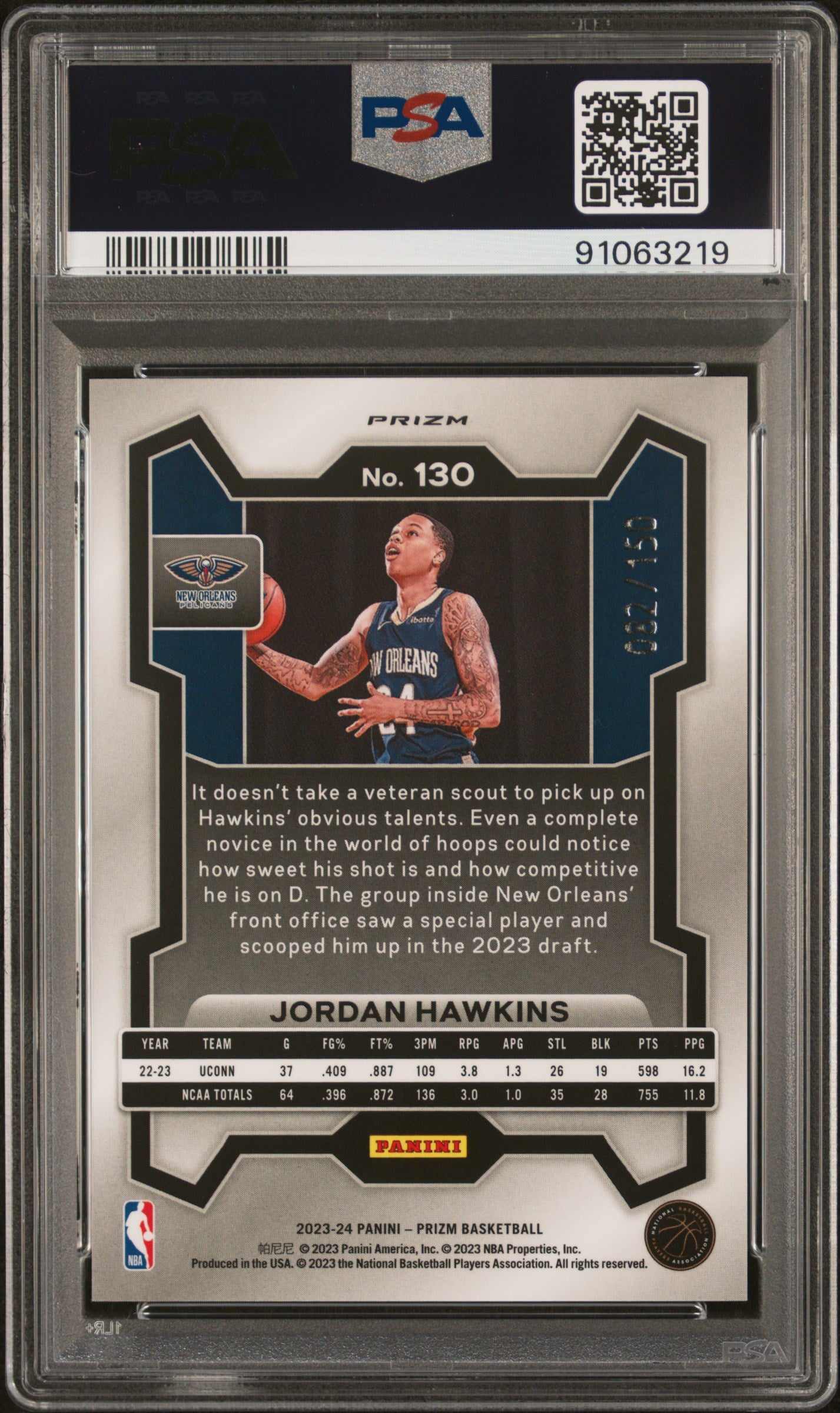 2023 Panini Prizm Jordan Hawkins #130 Blue Fast Break PSA 10