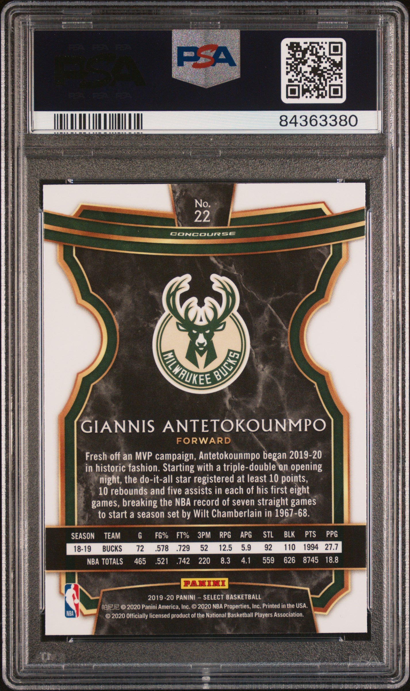 2019 Panini Select G. Antetokounmpo #22 PSA 10