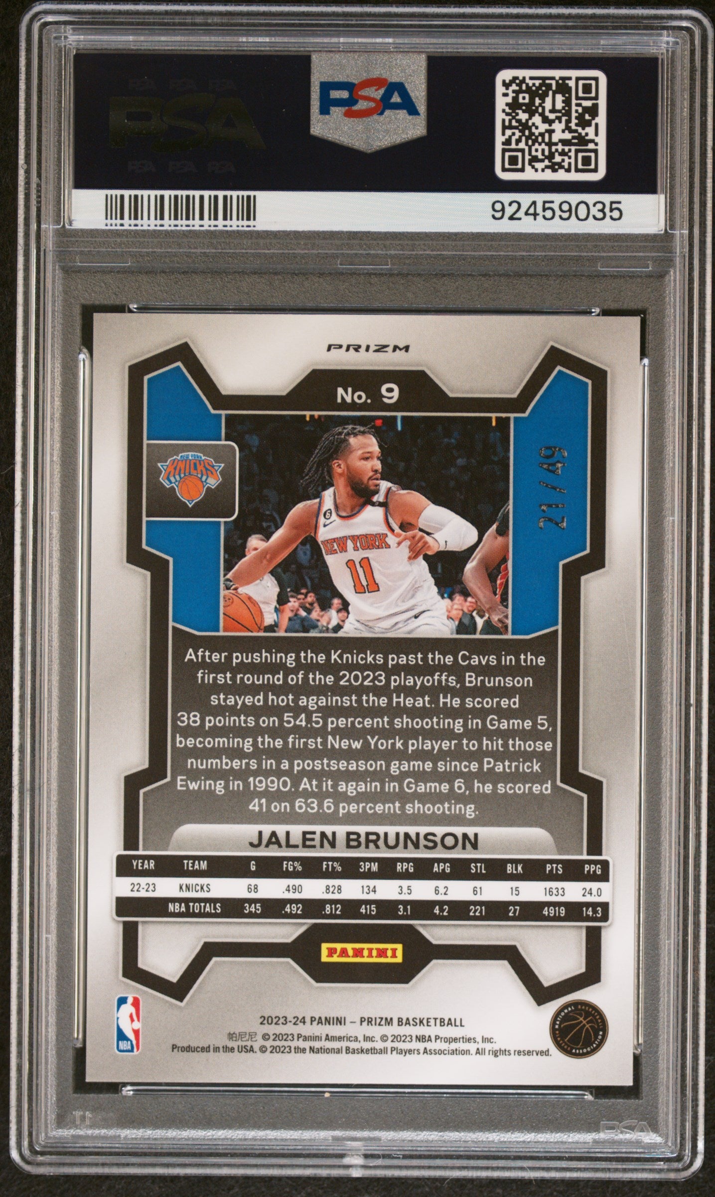 2023 Panini Prizm Jalen Brunson #9 Orange /49 PSA 10