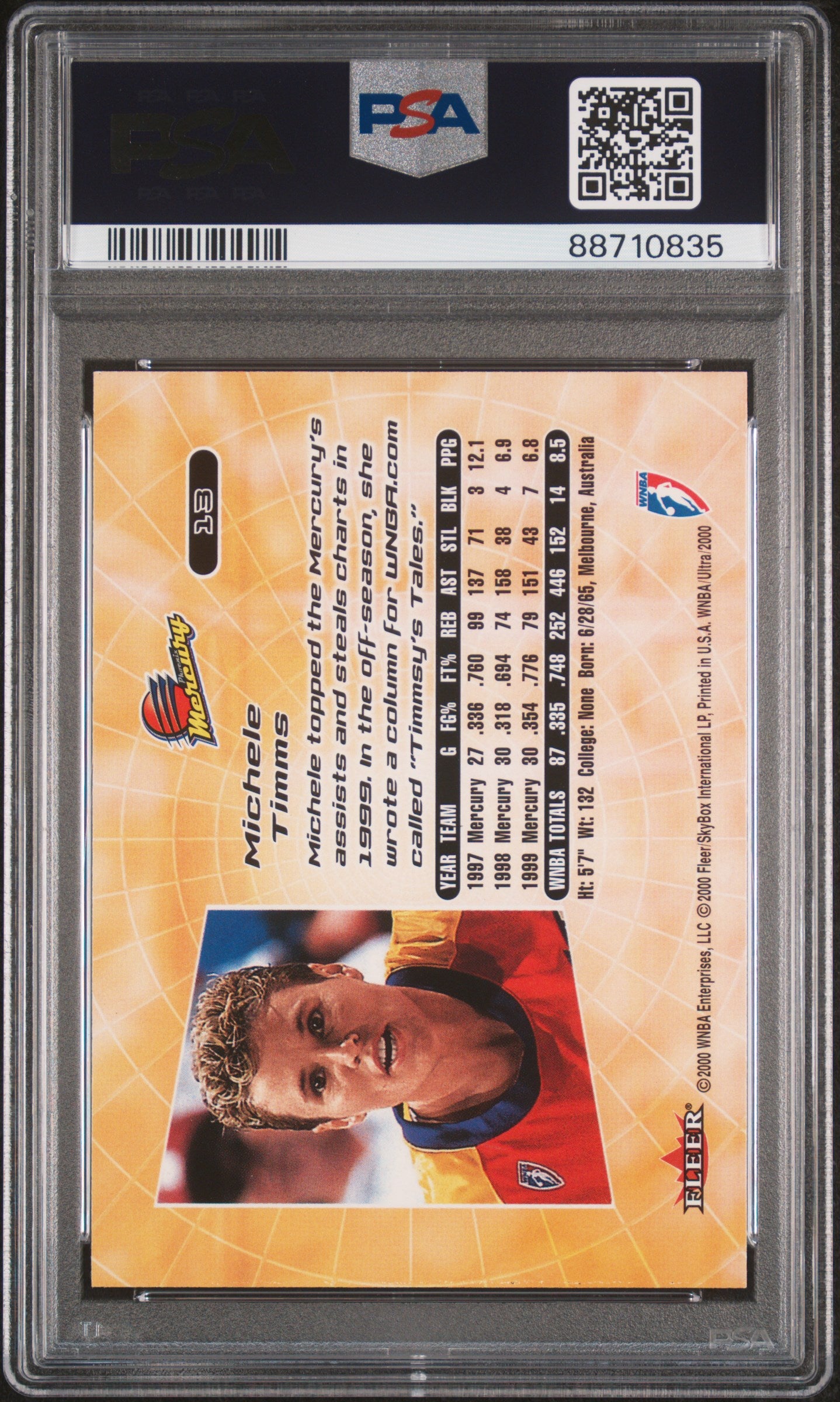 2000 Ultra Wnba #13 Michele Timms Hof PSA 10