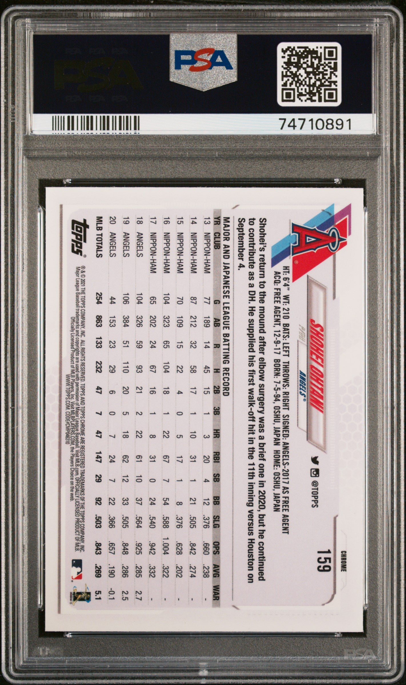 2021 Topps Chrome Shohei Ohtani #159 X Fractor PSA 10