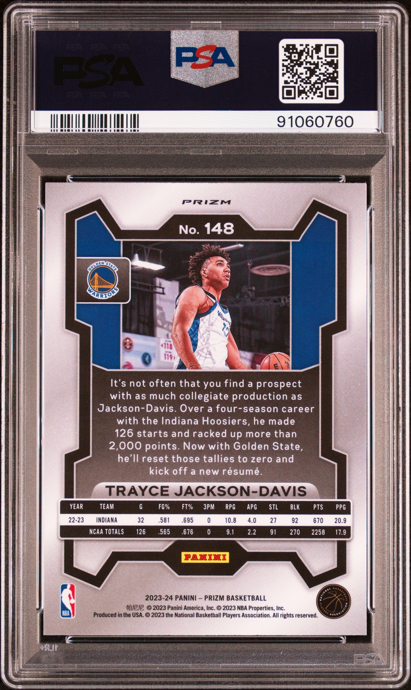 2023 Panini Prizm Trayce Jackson-Davis #148 Blue Yellow Green Choice PSA 9