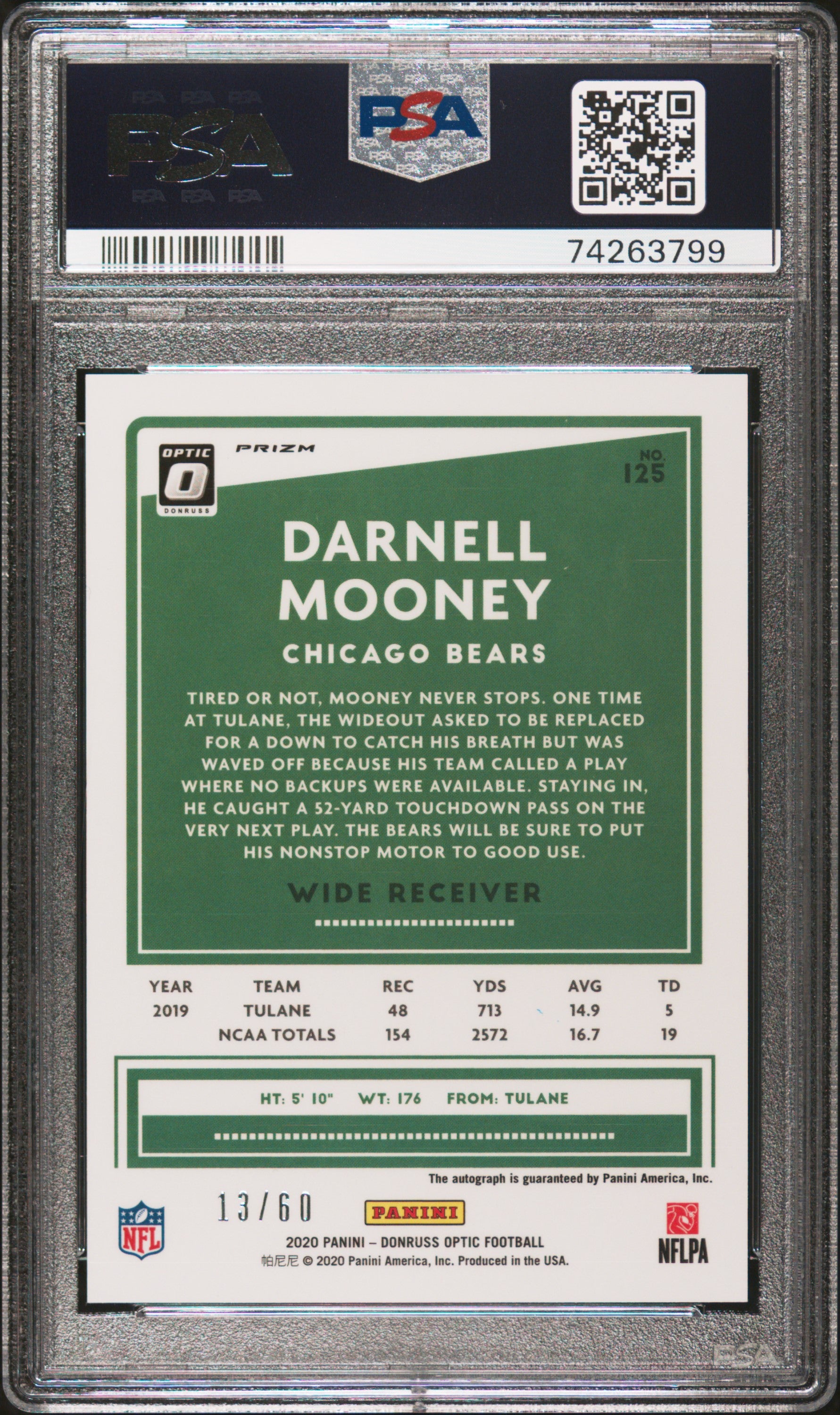 2020 Panini Donruss Optic Darnell Mooney #125 Autograph Blue PSA 10