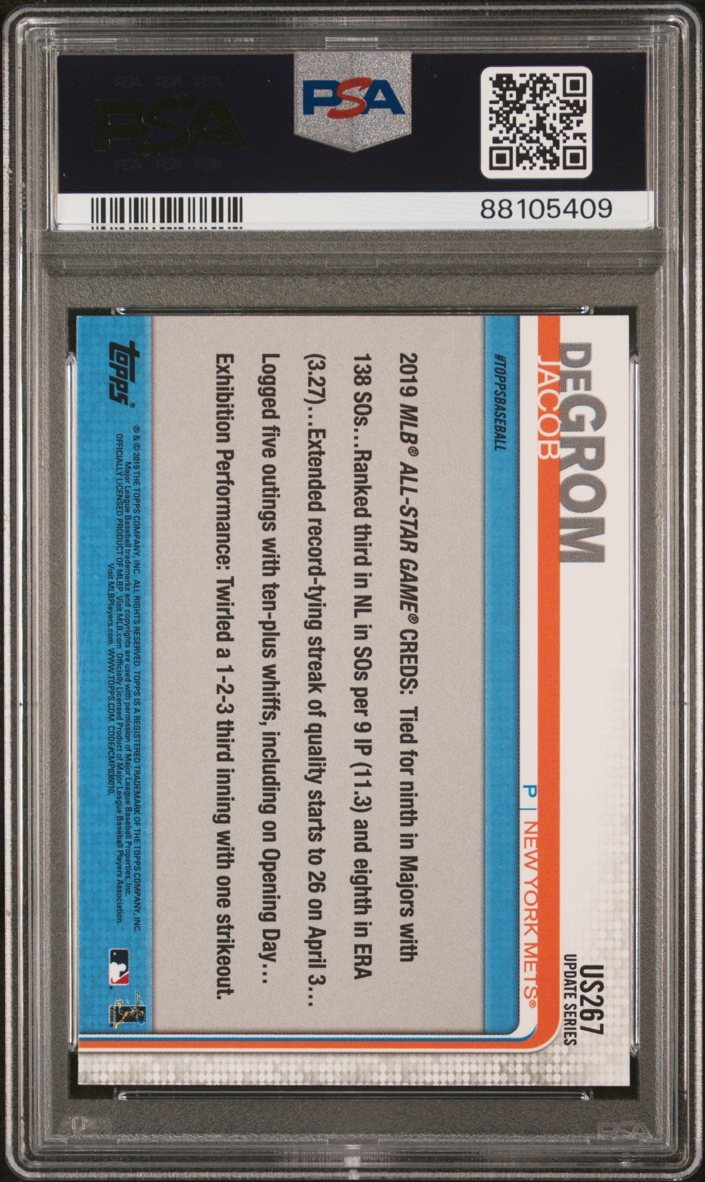 2019 Topps Update Jacob Degrom #US267 PSA 10