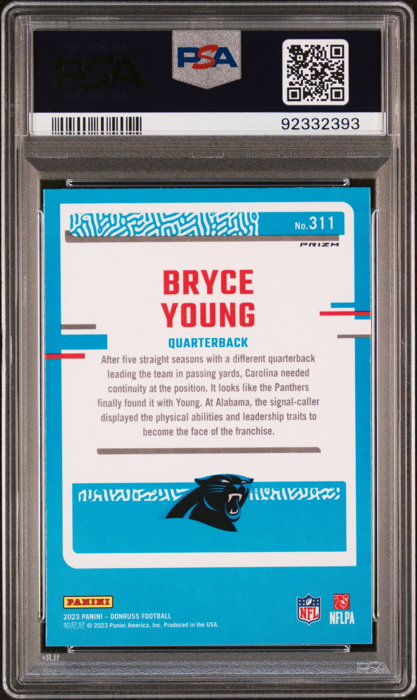 2023 Panini Donruss Bryce Young #311 Optic Preview Holo PSA 10