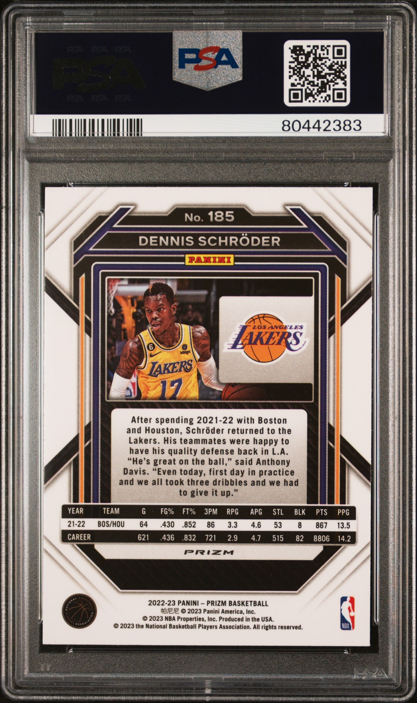 2022 Panini Prizm Dennis Schroder #185 White Sparkle PSA 10