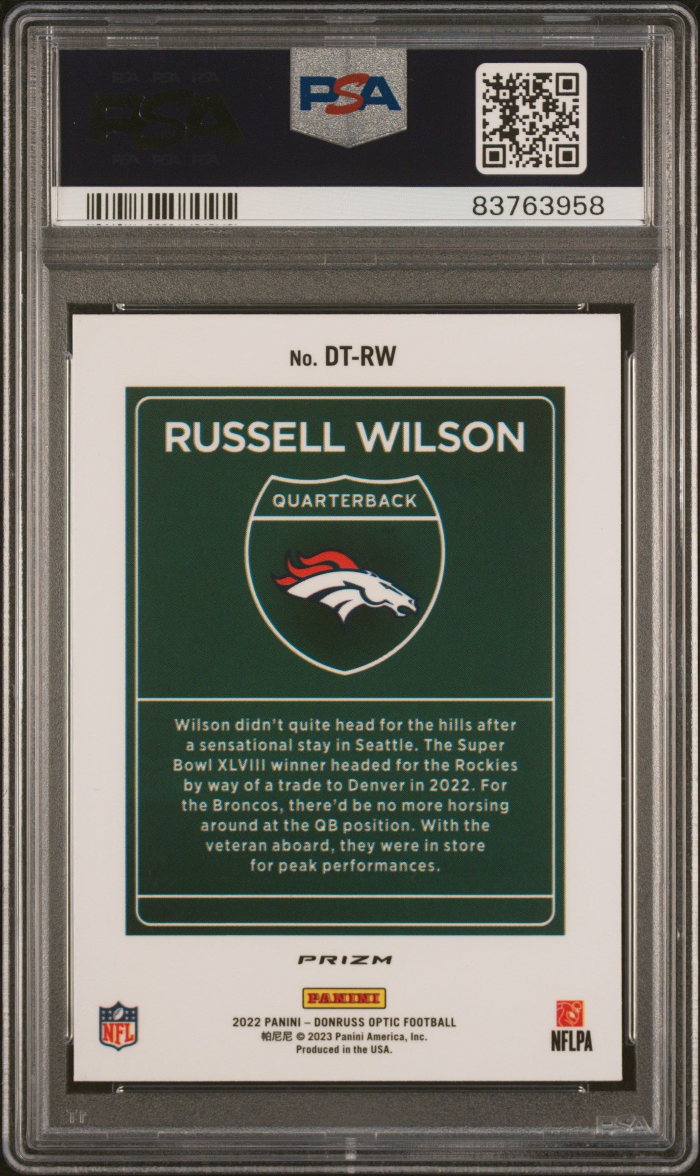 2022 Panini Donruss Optic Downtown Russell Wilson #DTRW Downtown PSA 10