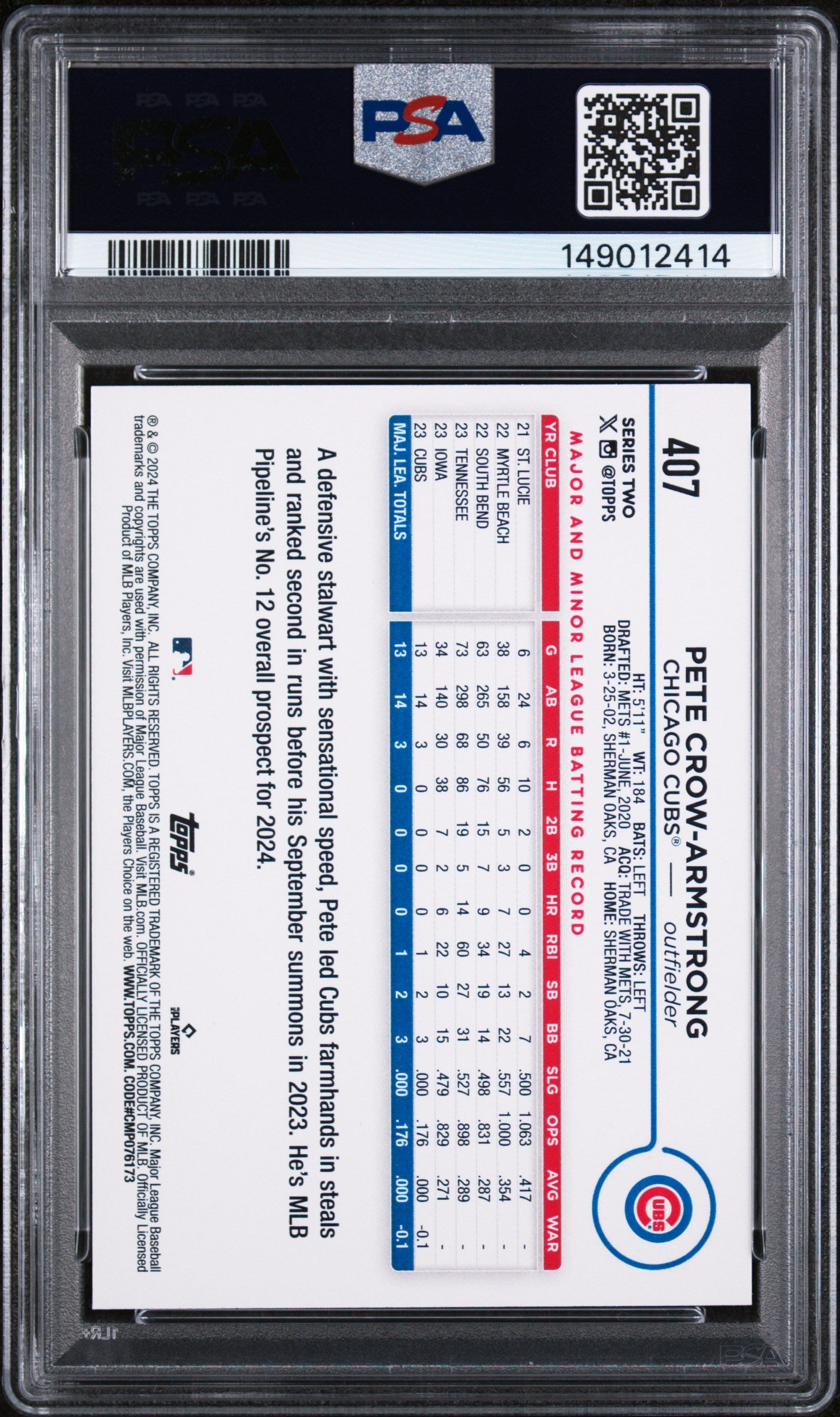 2024 Topps Baseball Pete Crow-Armstrong #407 PSA 9
