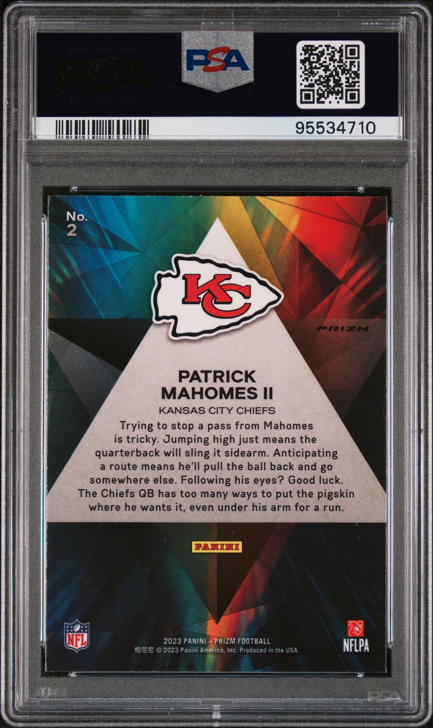 2023 Panini Prizm Prizmatic Patrick Mahomes II #2 Prizmatic Green Prizm PSA 10